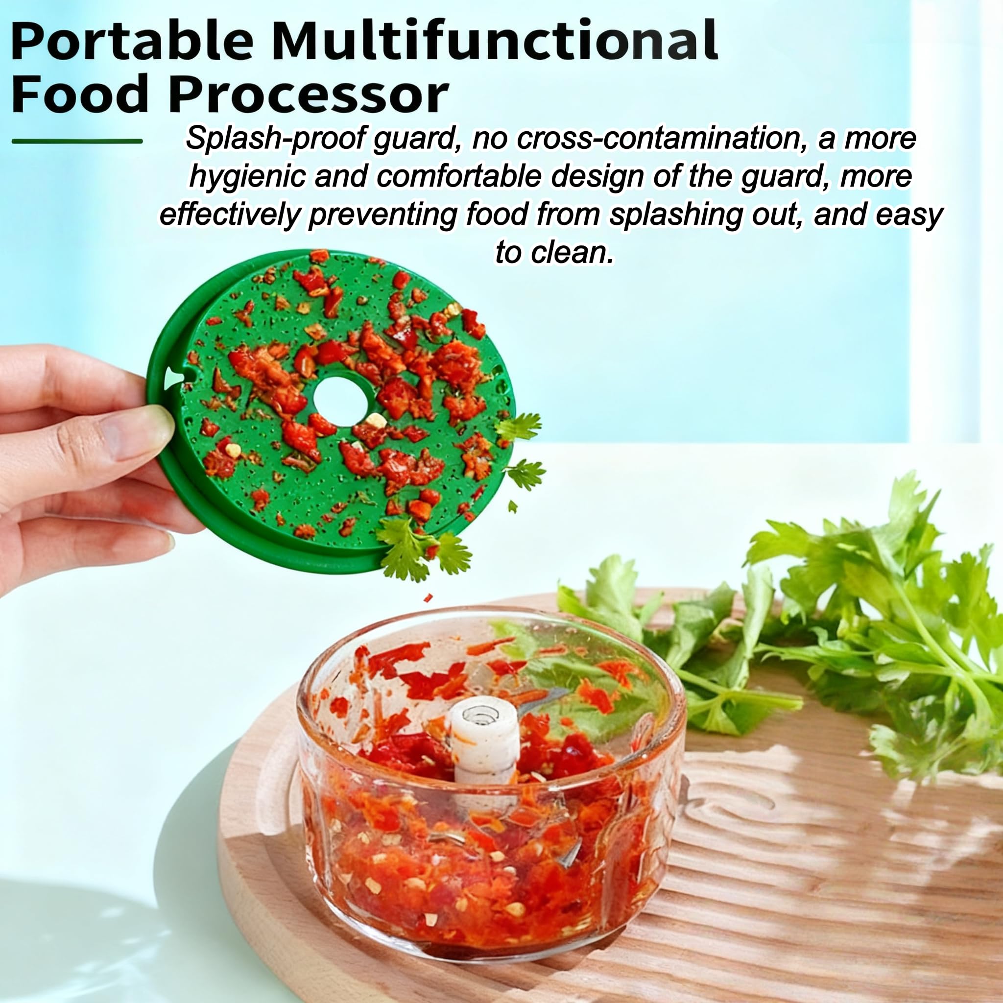 Mini Electric Garlic Chopper cutting garlic and vegetables