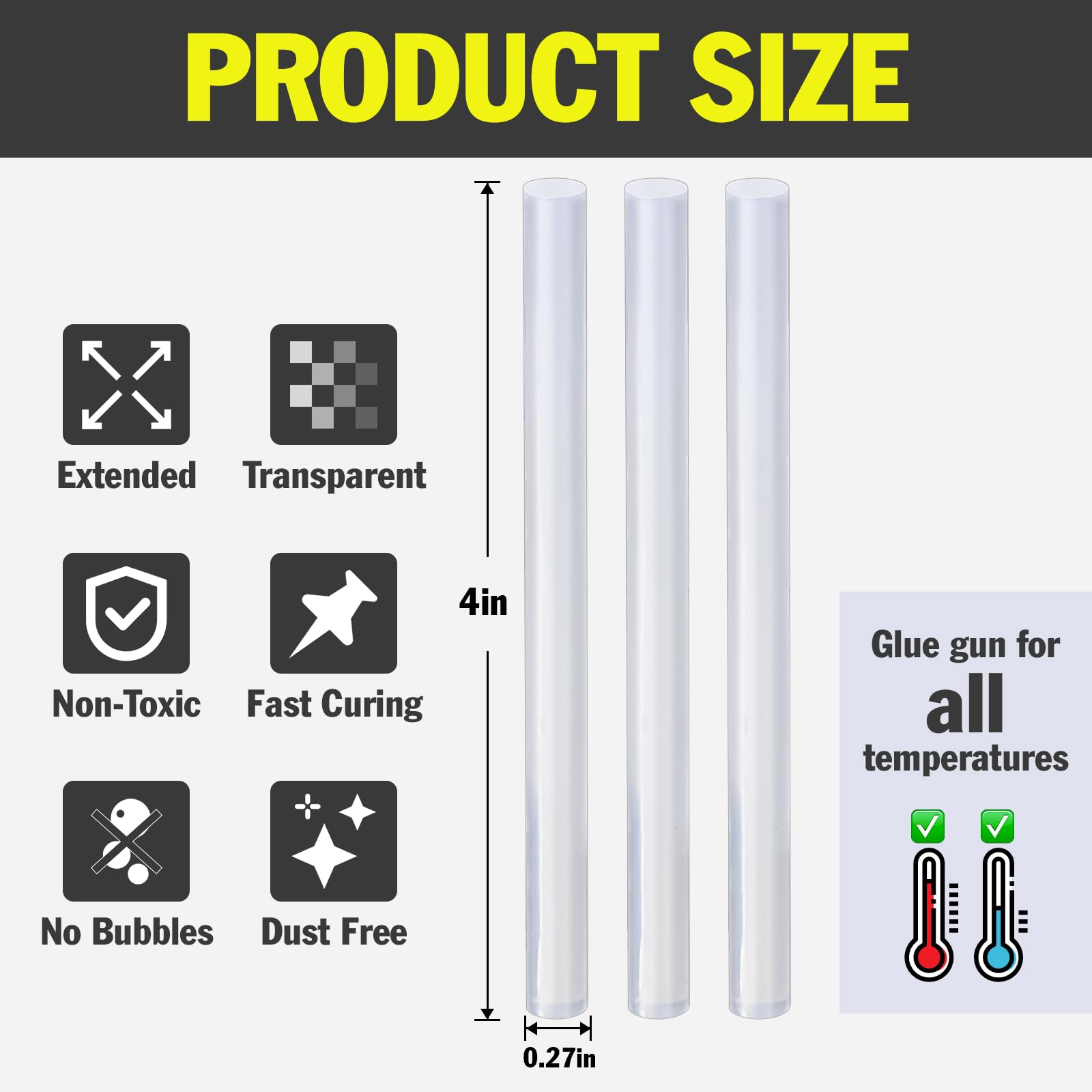 4 inch long 0.27 inch diameter glue sticks
