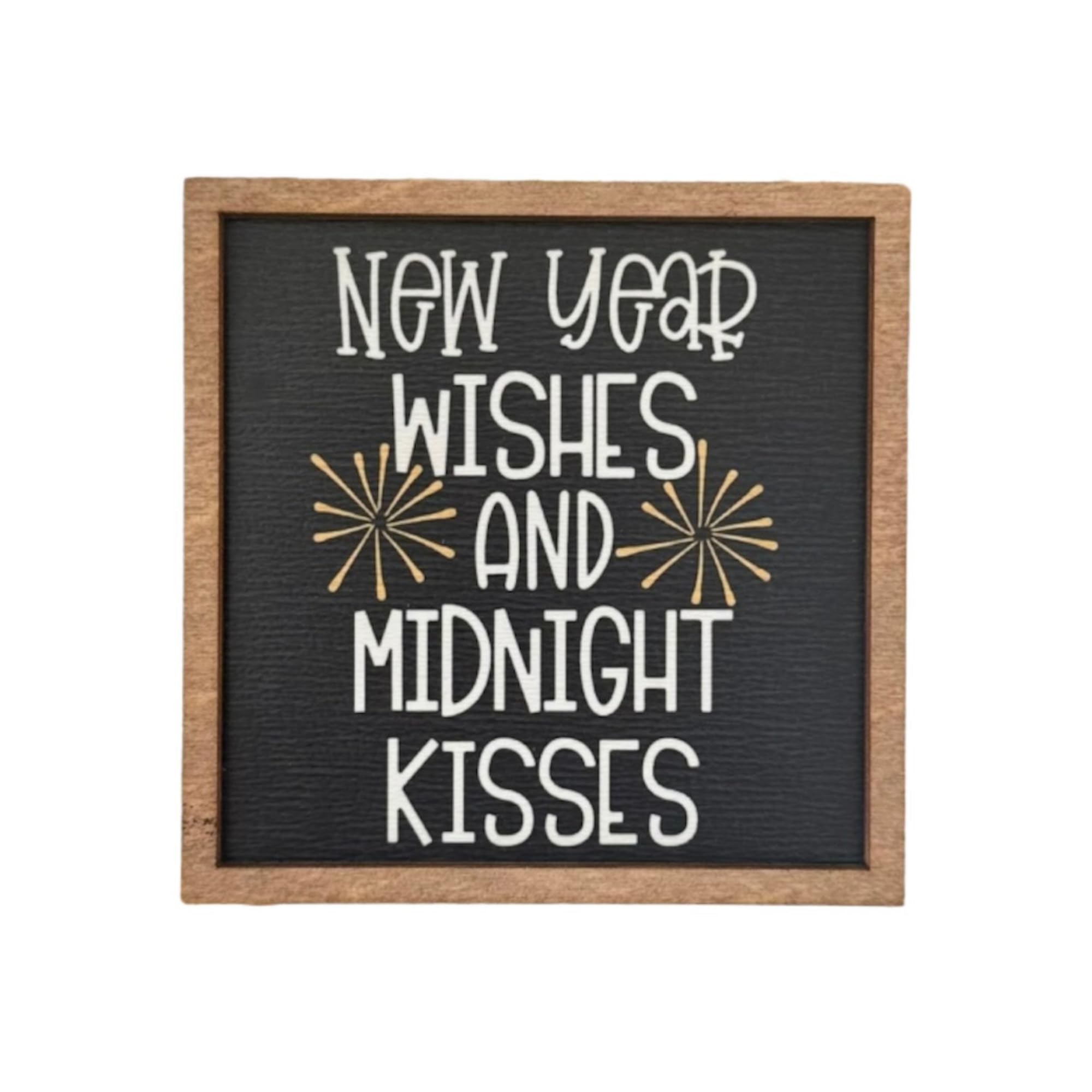 Mini 3-inch New Year Wishes and Midnight Kisses sign for tiered trays