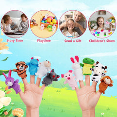 Finger puppets with elastic bottoms for secure fit