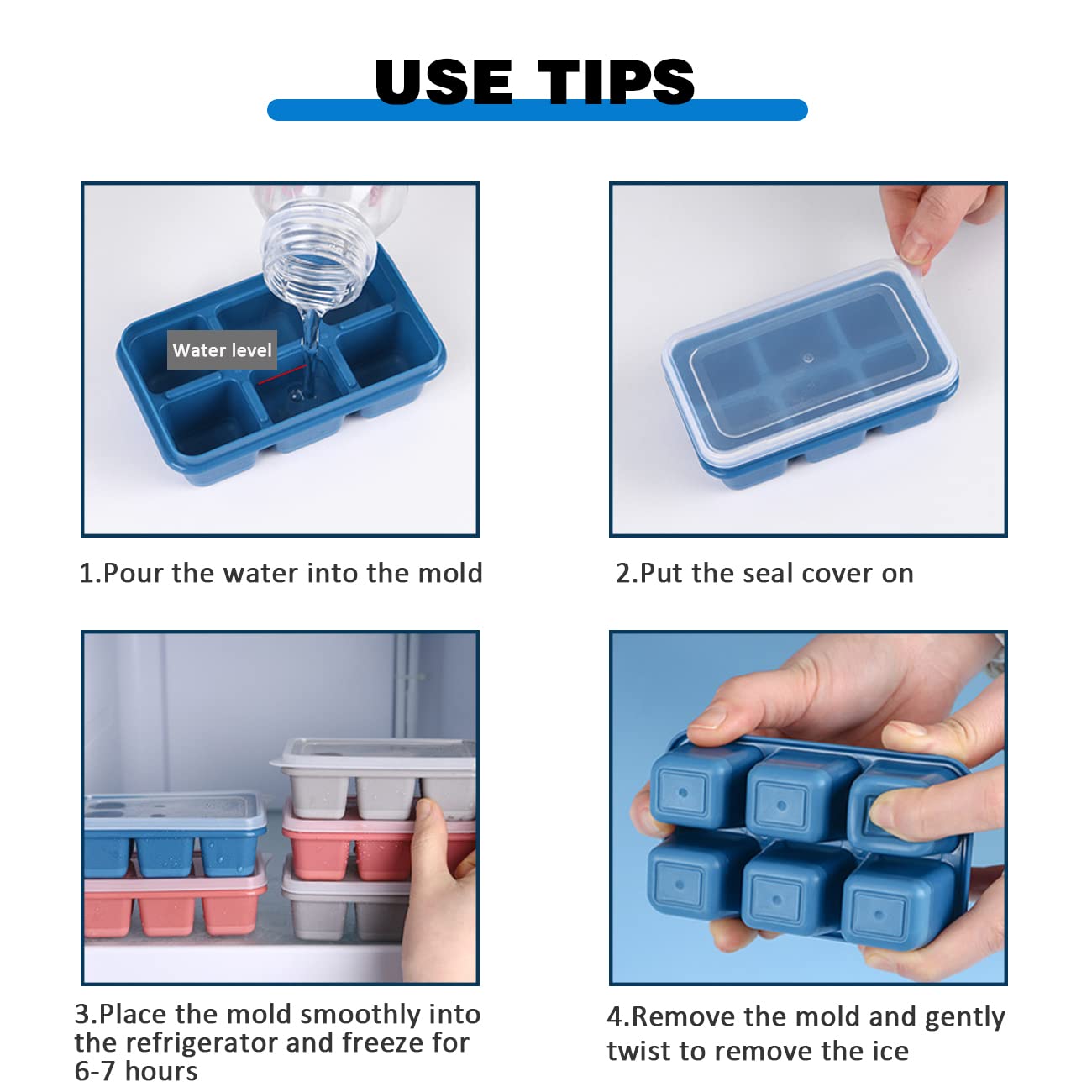 Two-pack silicone ice cube trays for whiskey and cocktails