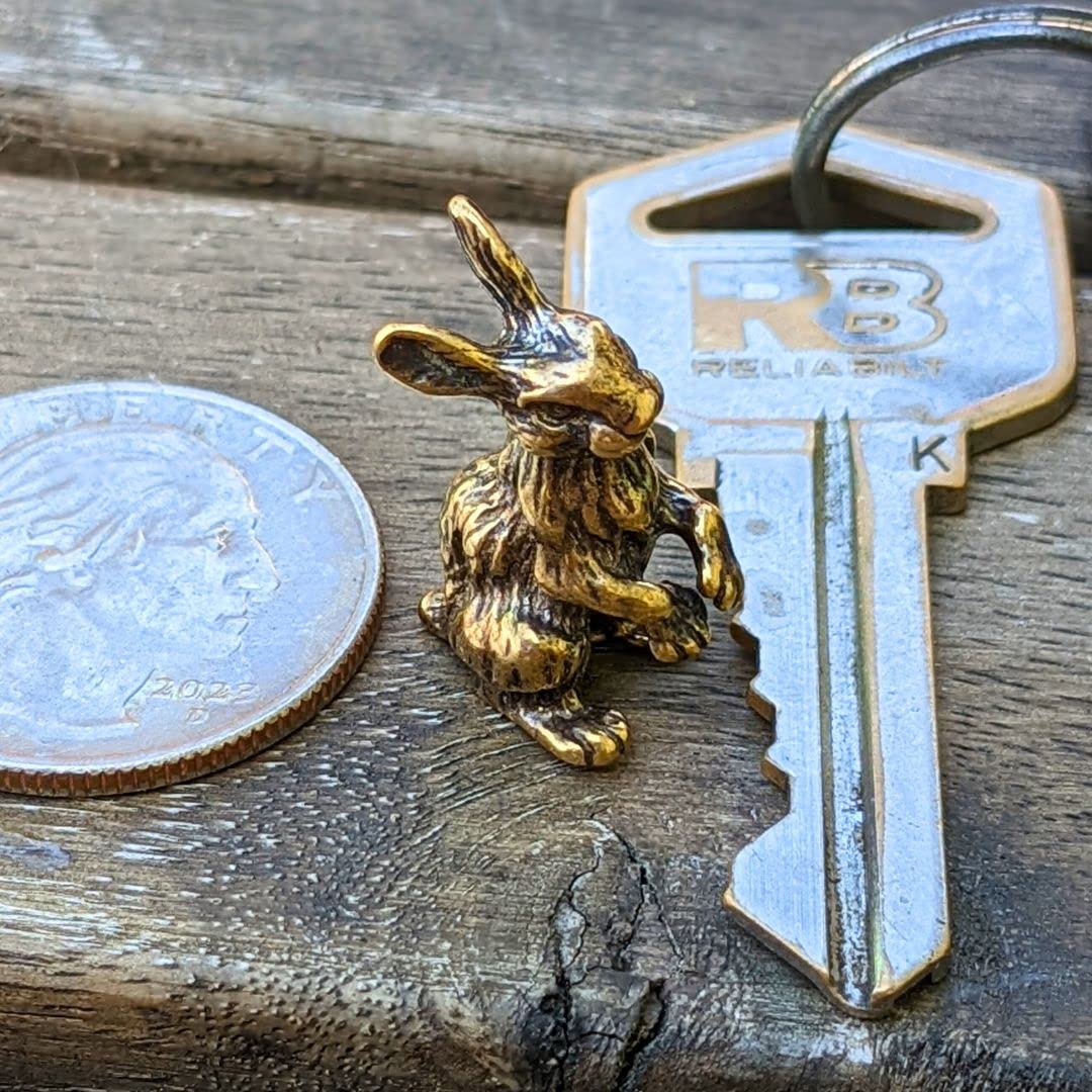 Miniature brass rabbit decorative sculpture