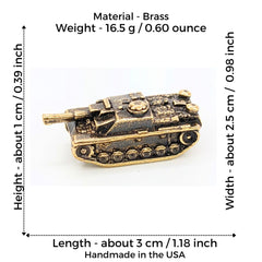 Miniature brass tank figurine 3 cm long for desk display