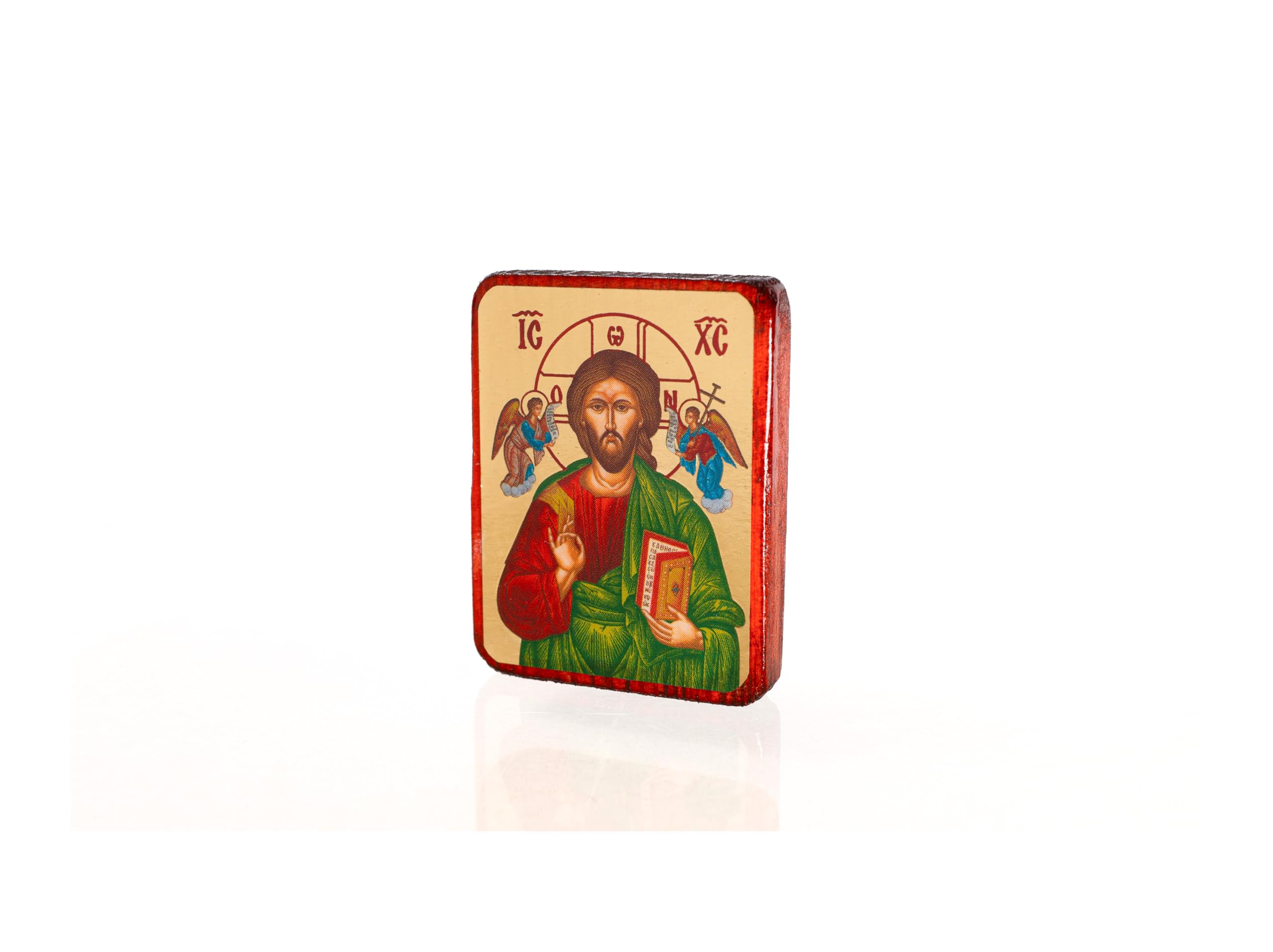 Miniature wooden icon Jesus Christ with gold leaf for display