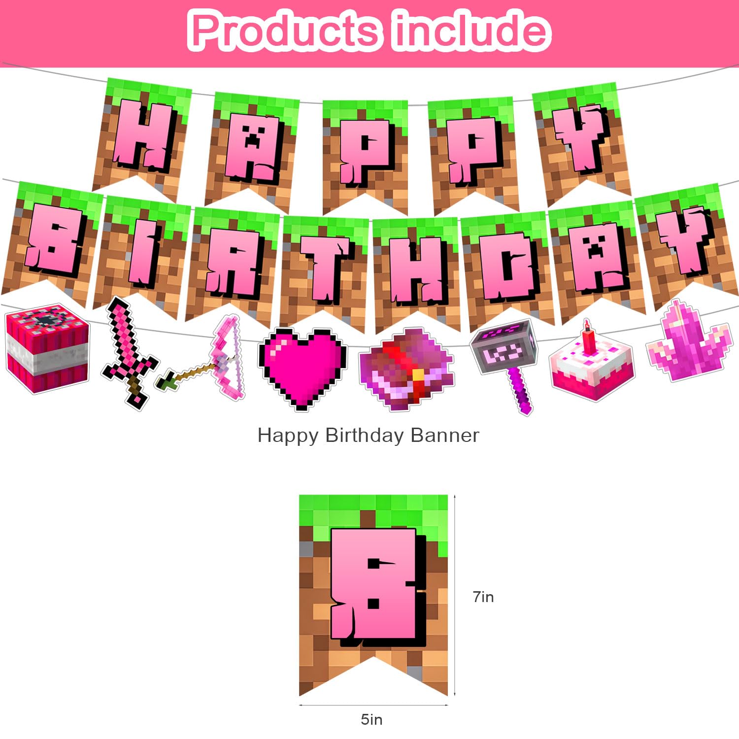 24 cupcake toppers in Pink Pixel Birthday Party Decorations set