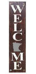 Minnesota state sign welcome farm antq white red lettering on distressed wood
