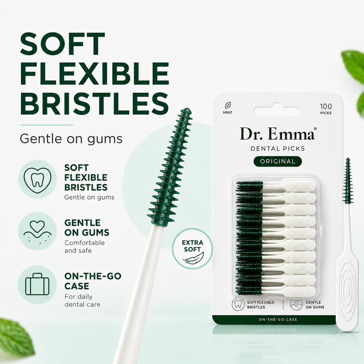 On-the-go case included with Dr Emma dental picks