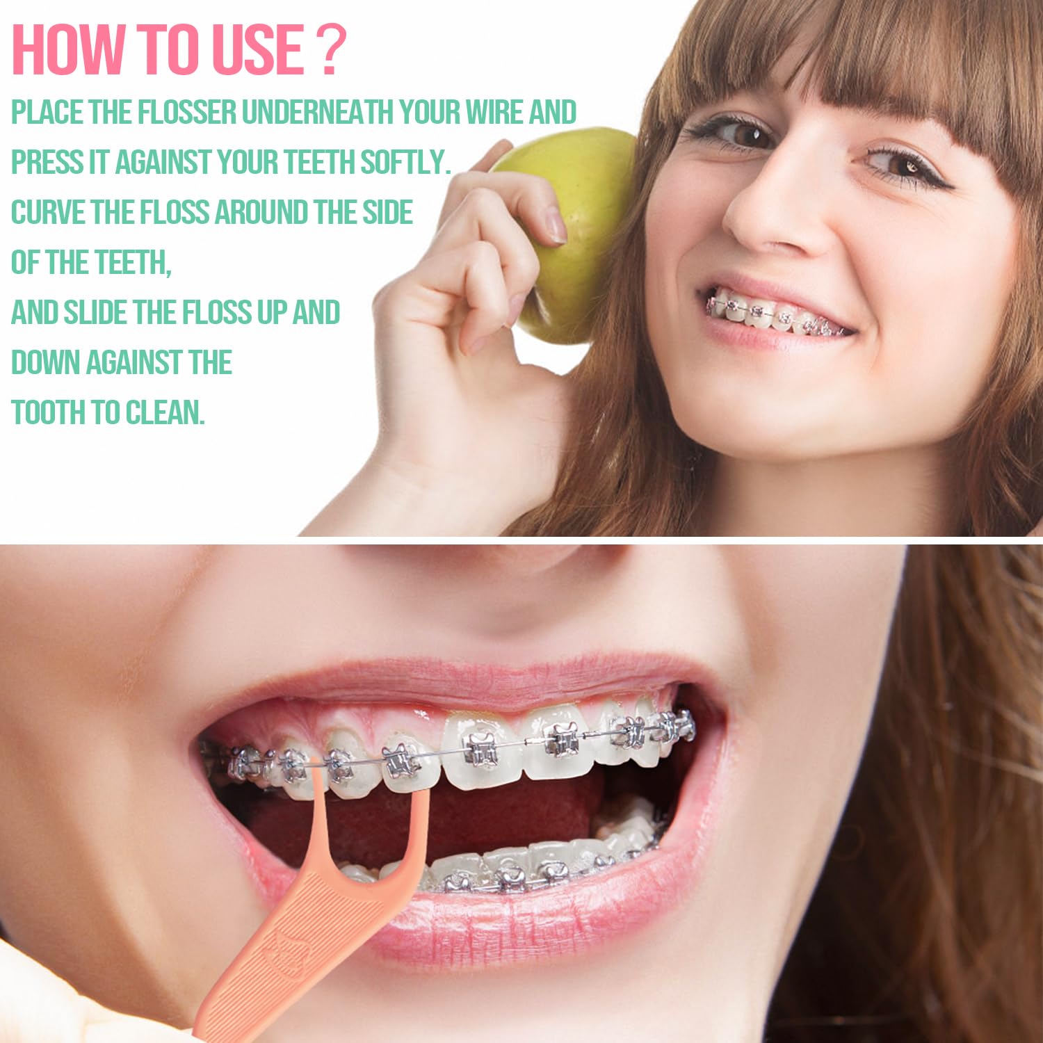 Mint flavored floss picks for braces