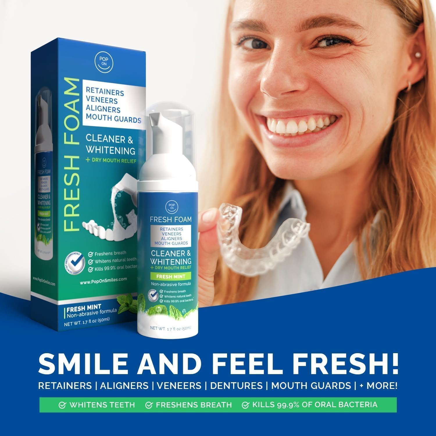 Mint flavored retainer cleaner foam packaging