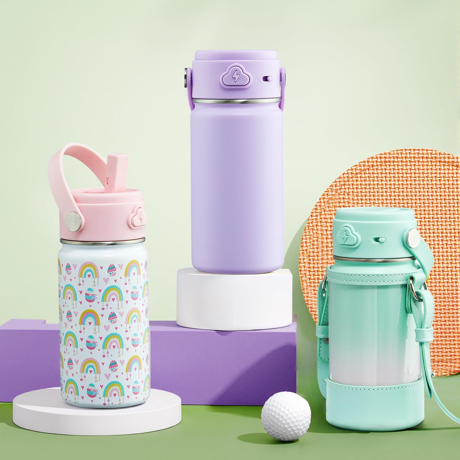 Mint green 14oz kids water bottle ready for school