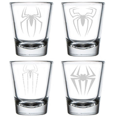 Four MIP shot glasses 1.75 oz Spider Collection