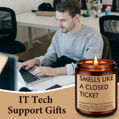 Candle labeled Smells Like a closed ticket