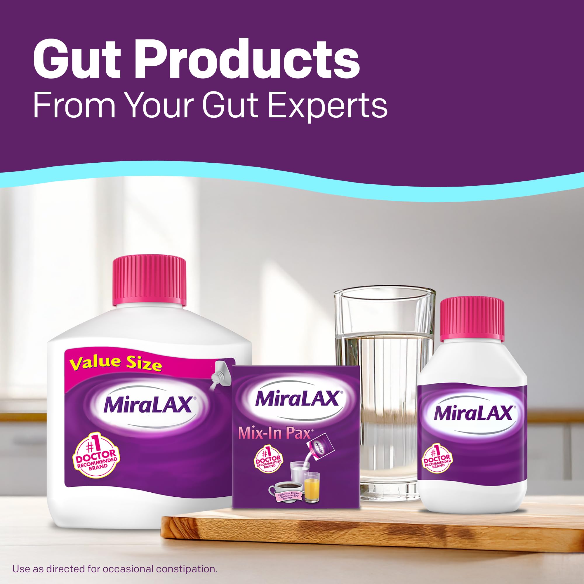 MiraLAX packaging states gluten sugar and preservatives free