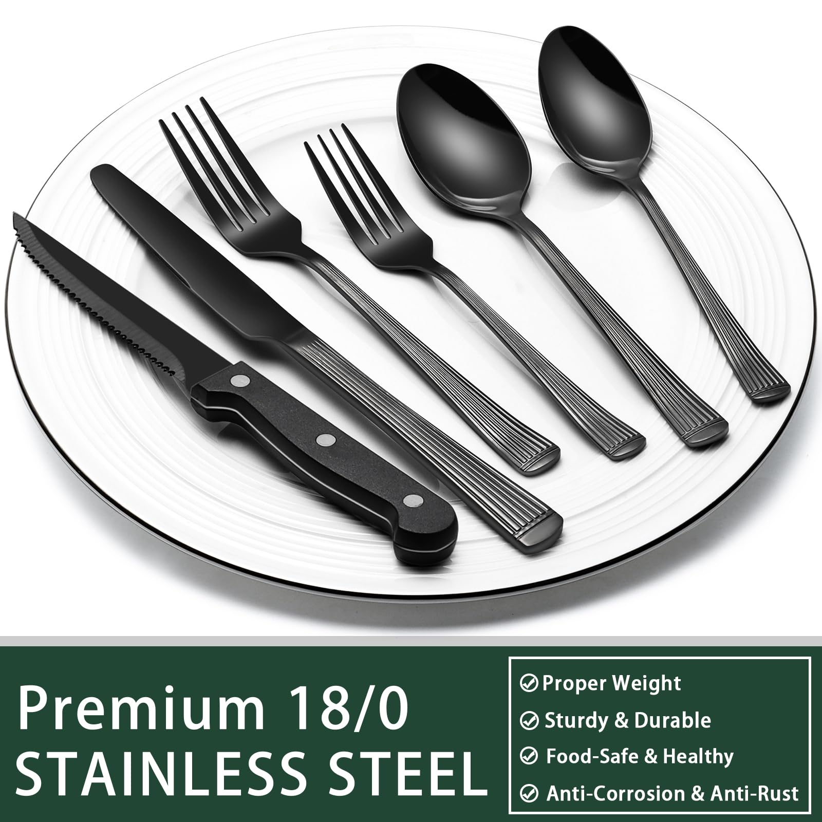 Ergonomic black silverware handles with balanced weight