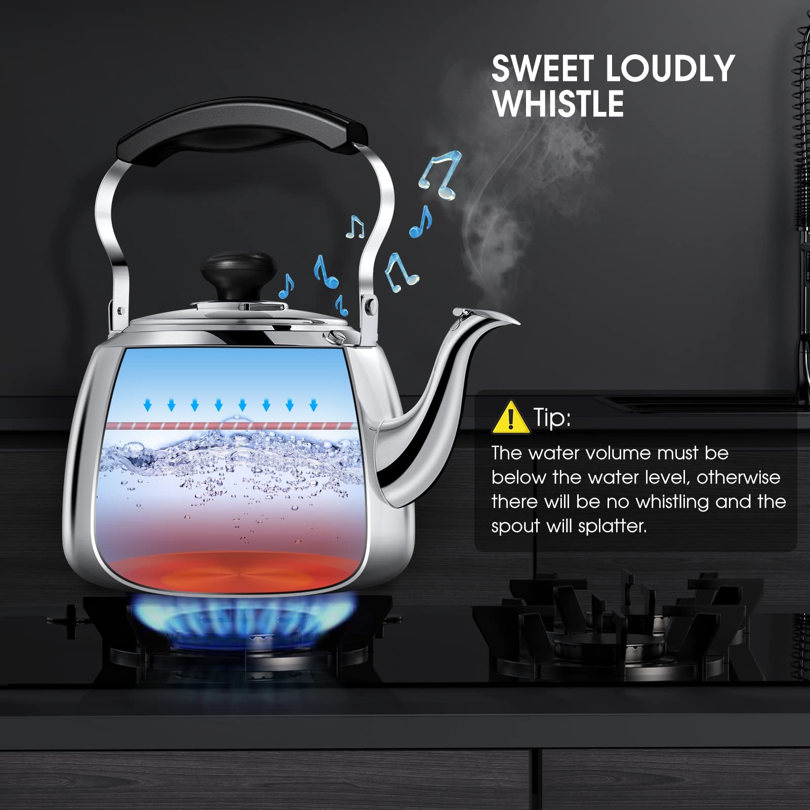 Spout lid design tea kettle for safe pouring