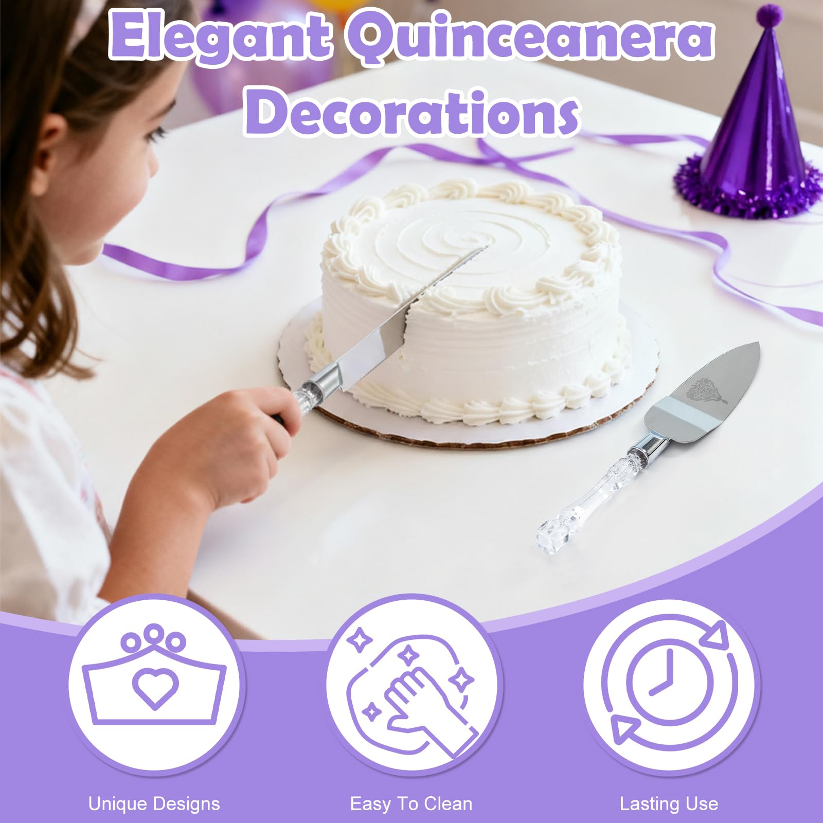 Quinceanera cake cutting set stainless steel