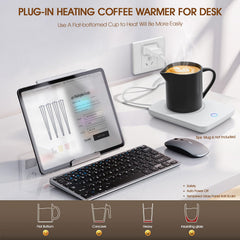 Desk coffee warmer with glass waterproof design for desk use