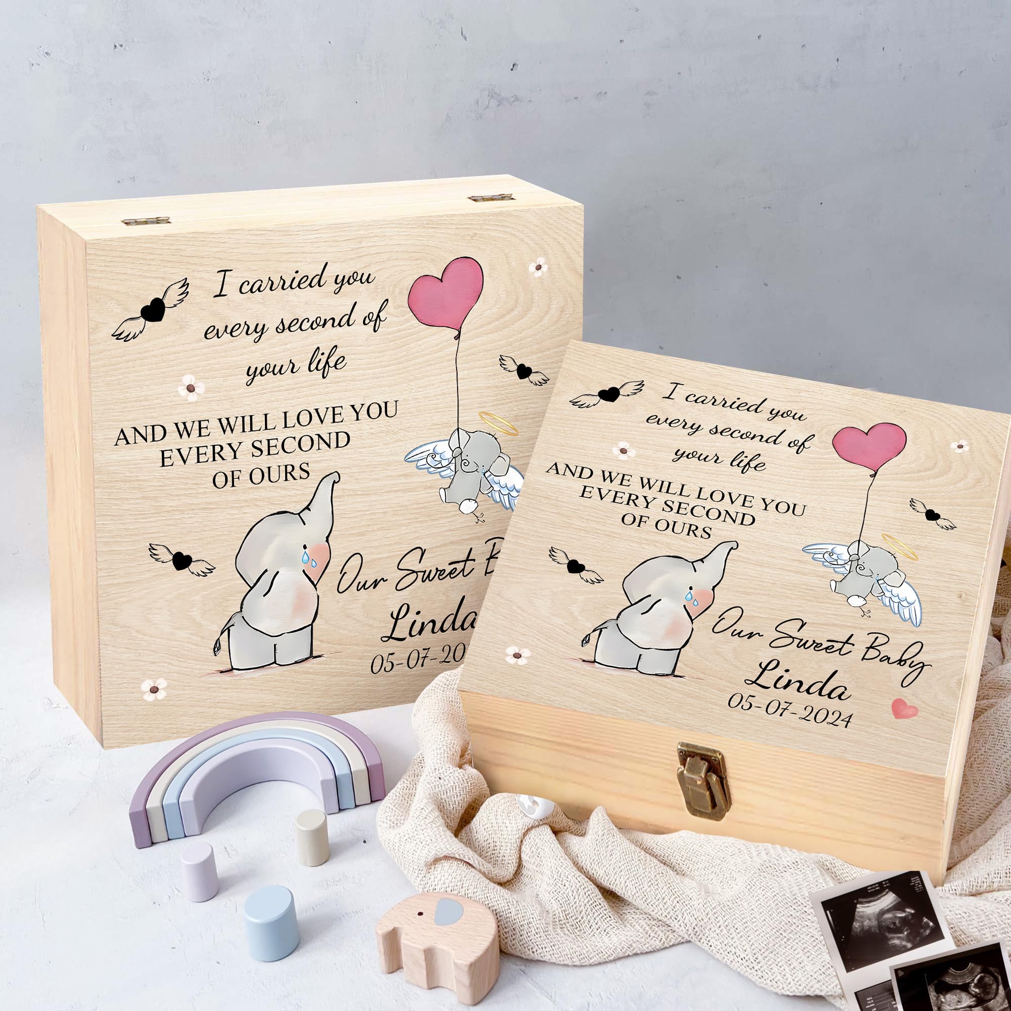 Durable wooden memory box for miscarriage keepsakes