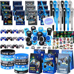 Mishopy 84Pcs video game party favors set with pens notebooks bags bracelets stamps keychains tattoos