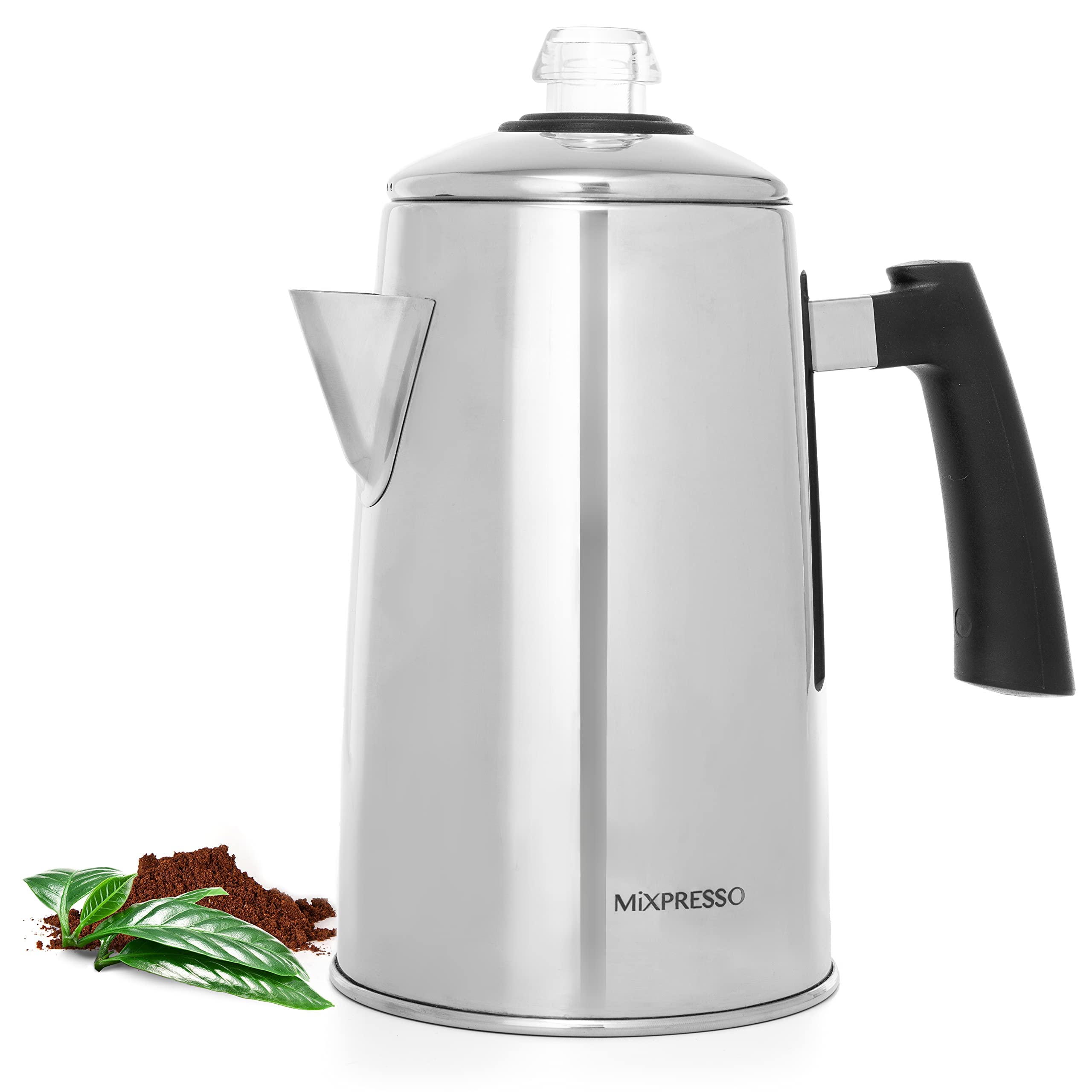 Mixpresso 12 cup coffee percolator on stovetop