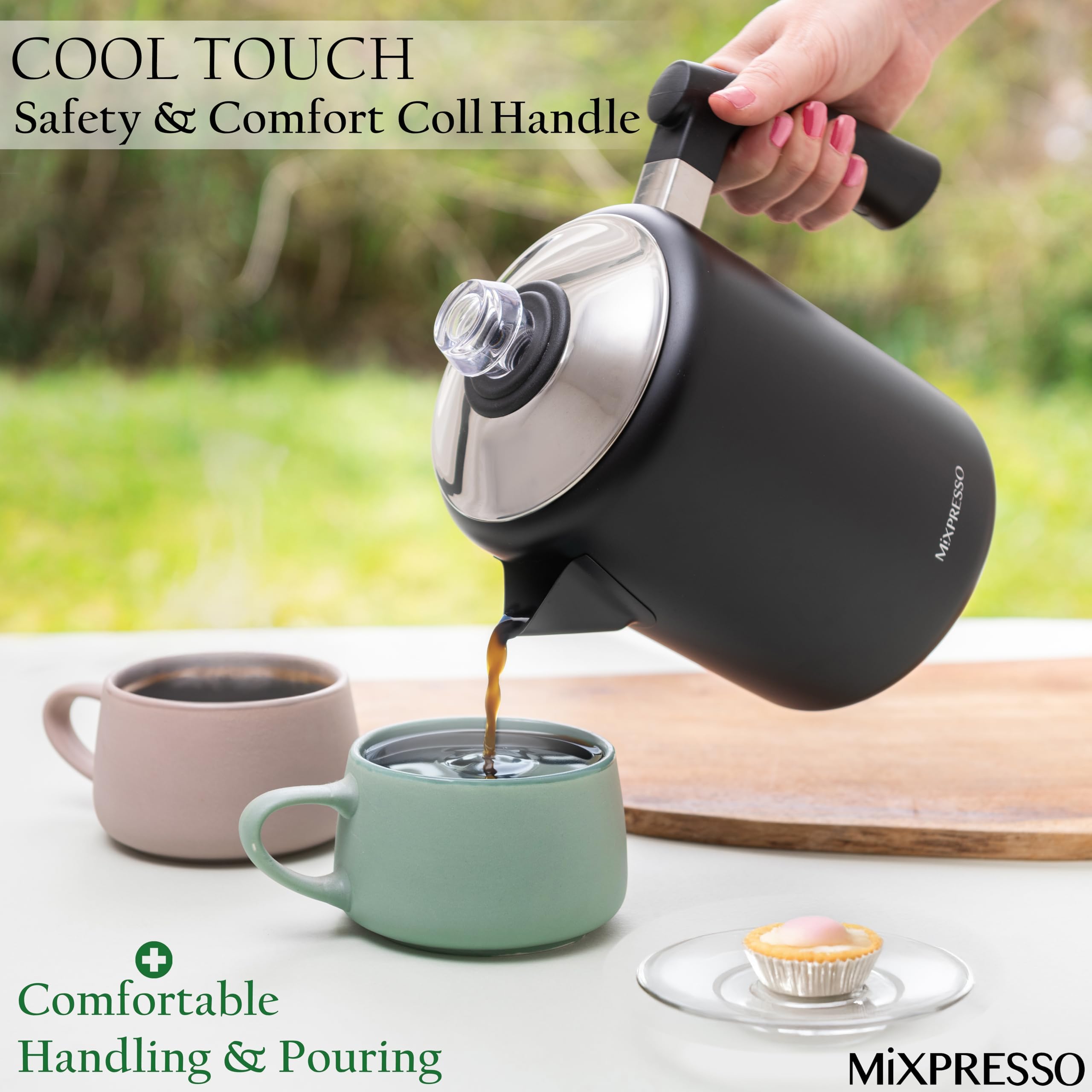 Mixpresso 304 stainless steel percolator close up