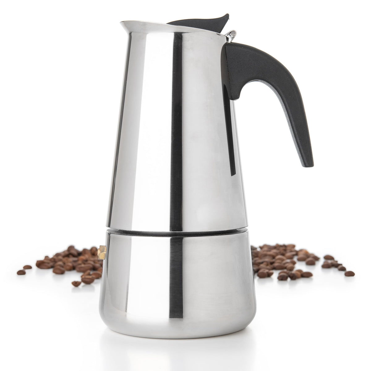 Mixpresso 9 cup Greca Moka Pot stainless steel on stovetop