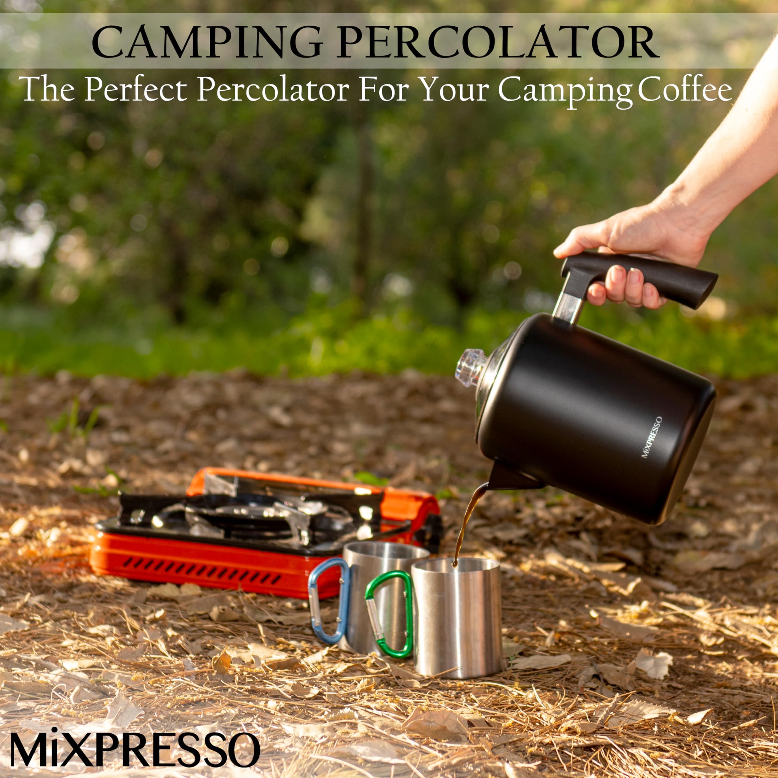Campfire ready Mixpresso percolator brewing outdoors