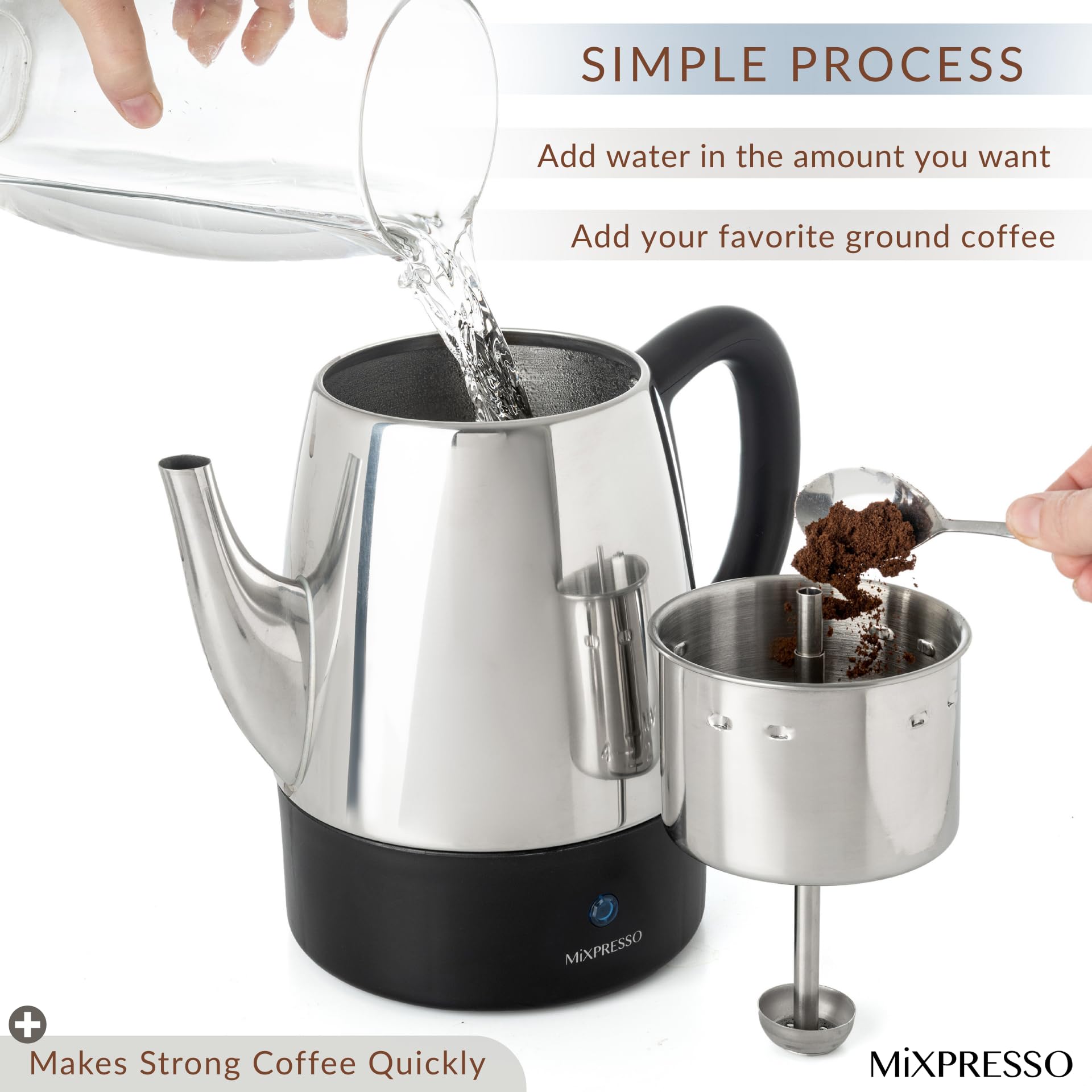 Product packaging for Mixpresso 4 Cup Small Electric Percolator