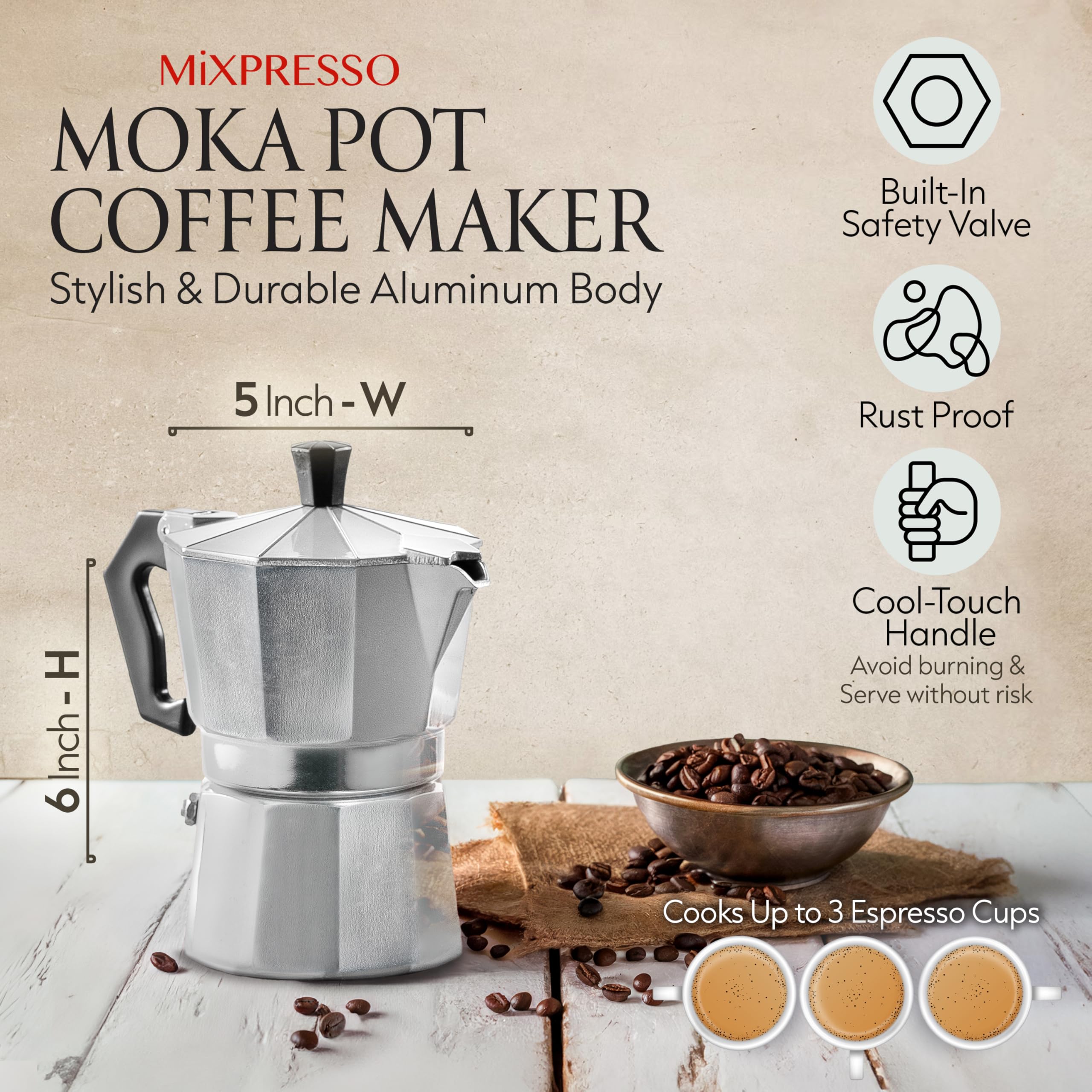 Mixpresso espresso maker 3 cup capacity