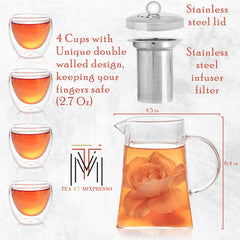 Mixpresso teapot with removable infuser and glass cups