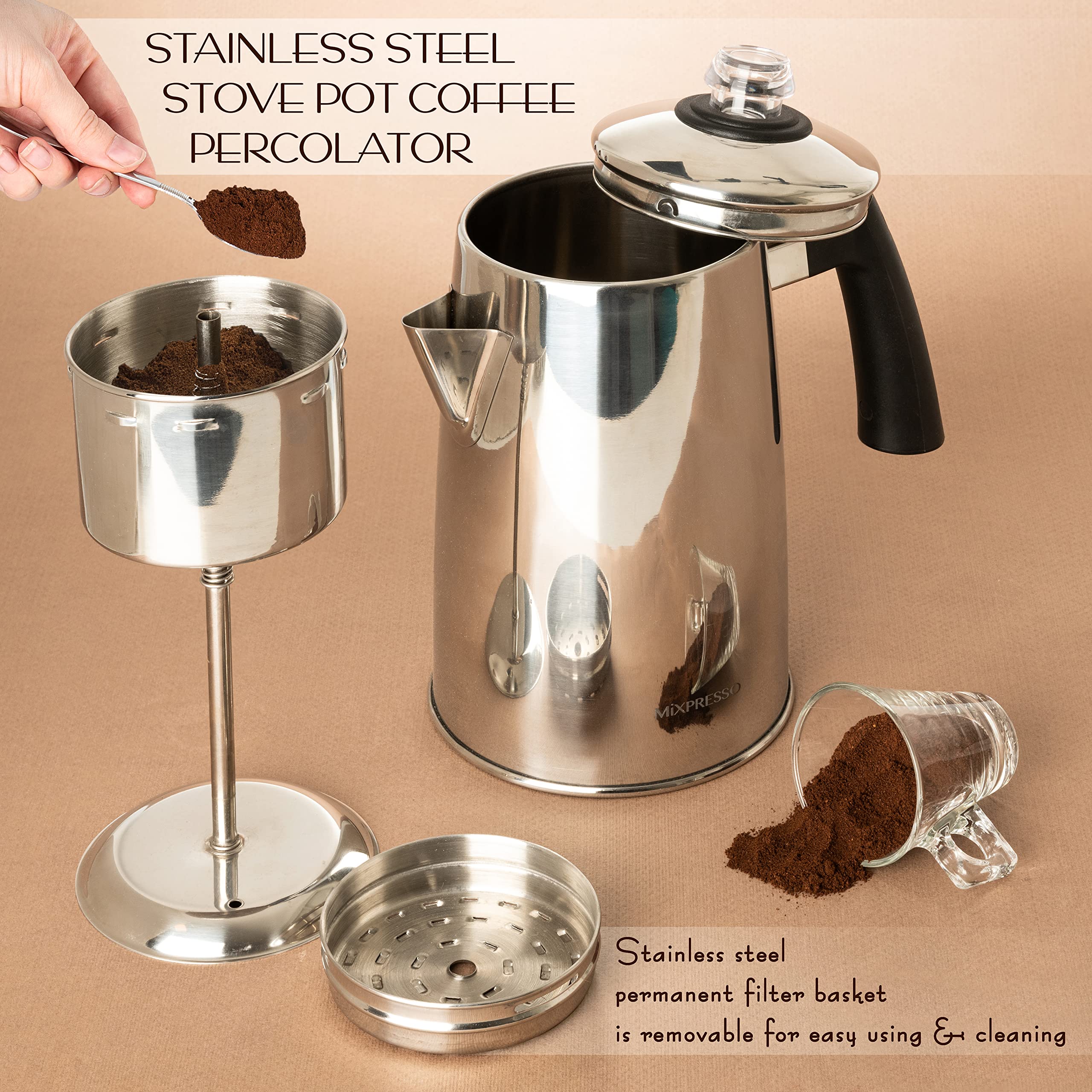 52oz capacity camping percolator by Mixpresso