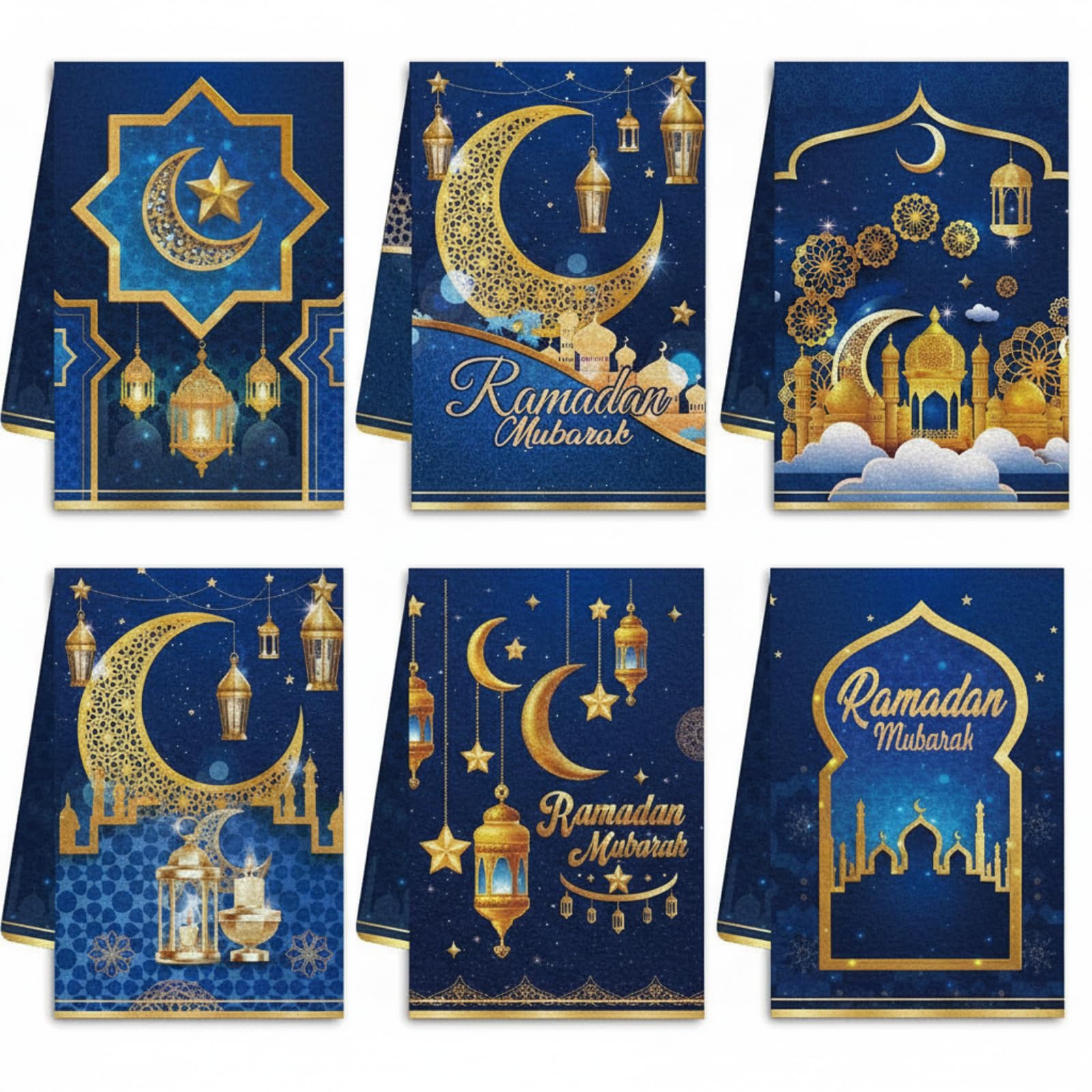 Mixweer Ramadan Mubarak kitchen towels 14.17 x 21.26 inches blue and gold 6-pack