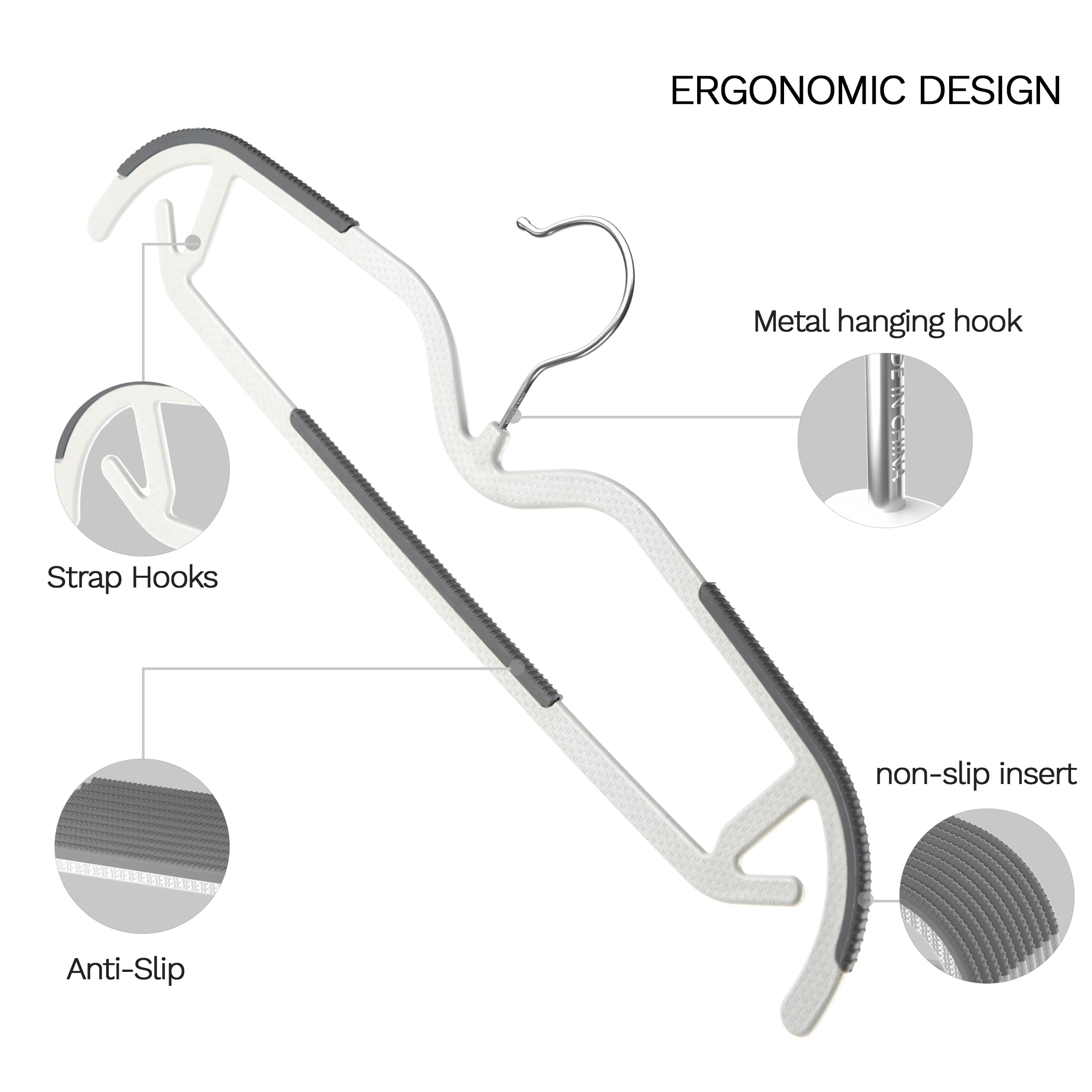 Hanger with rubber pad shoulders and bottom MLKJHHI gray
