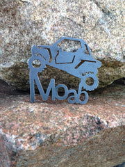Dark grey bare steel Moab UTV Ornament close up