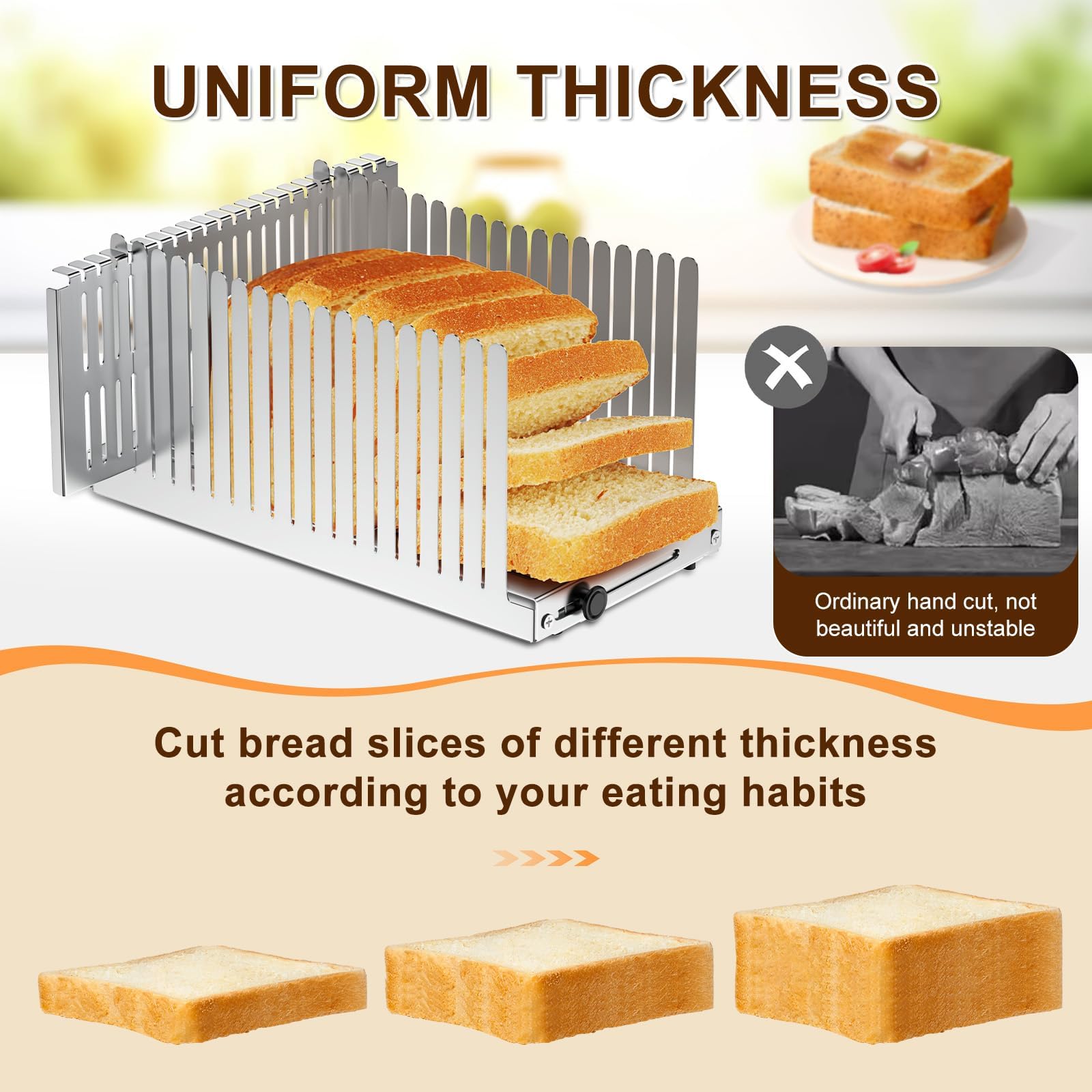 Bread slicing guide creates 0.5 inch slices