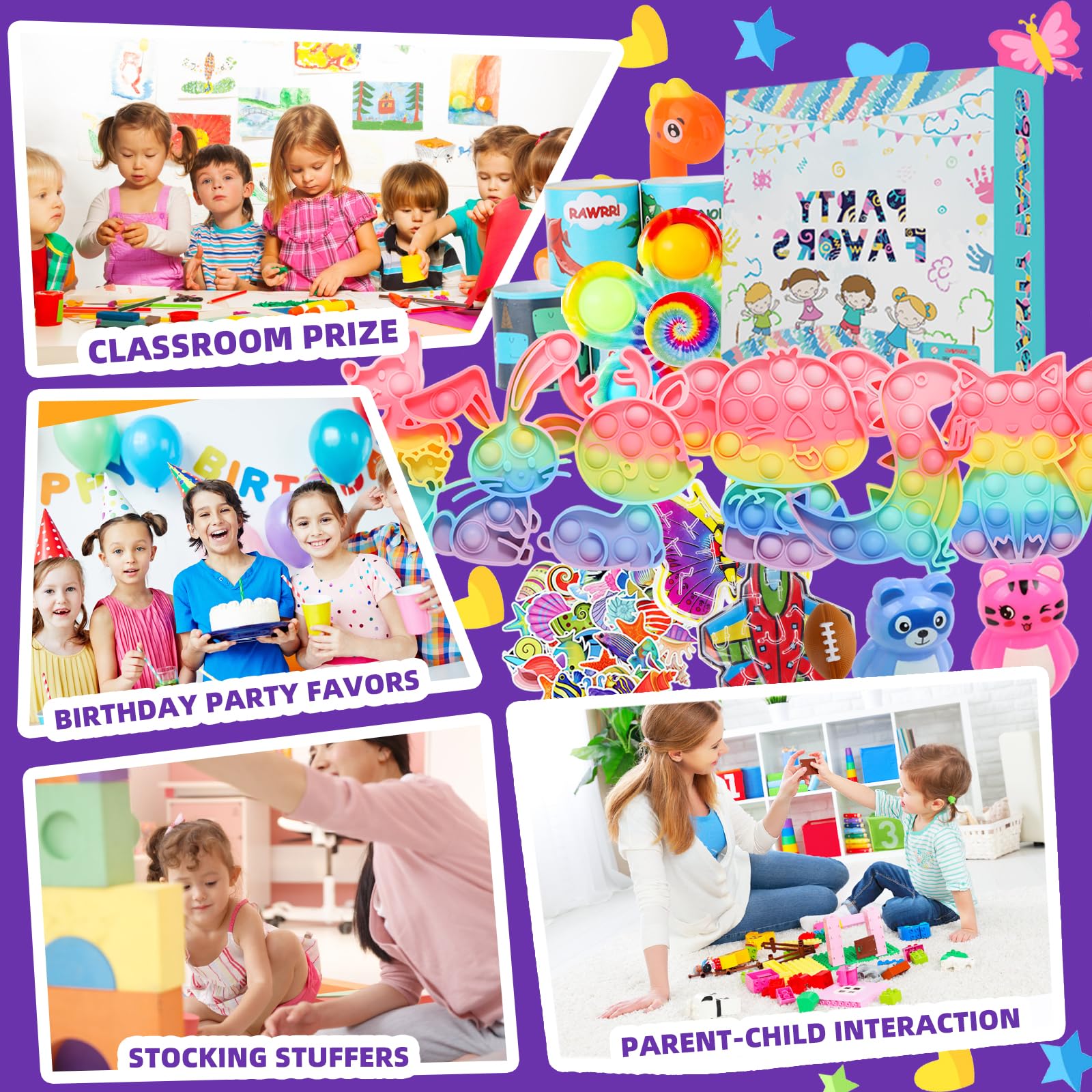 Mochi squishy and sensory rings among included items