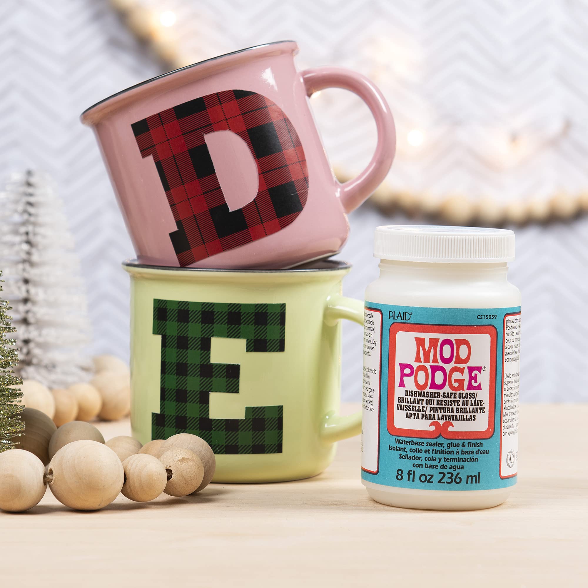 Mod Podge top rack friendly glue and finish product packaging