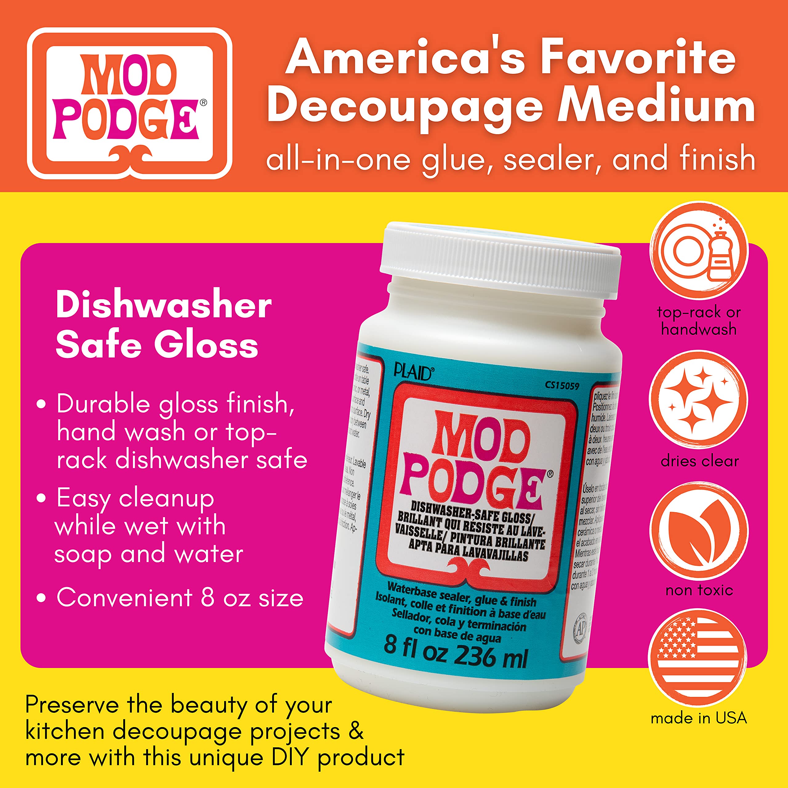 Mod Podge CS15059 gloss 8-ounce dishwasher safe sealant