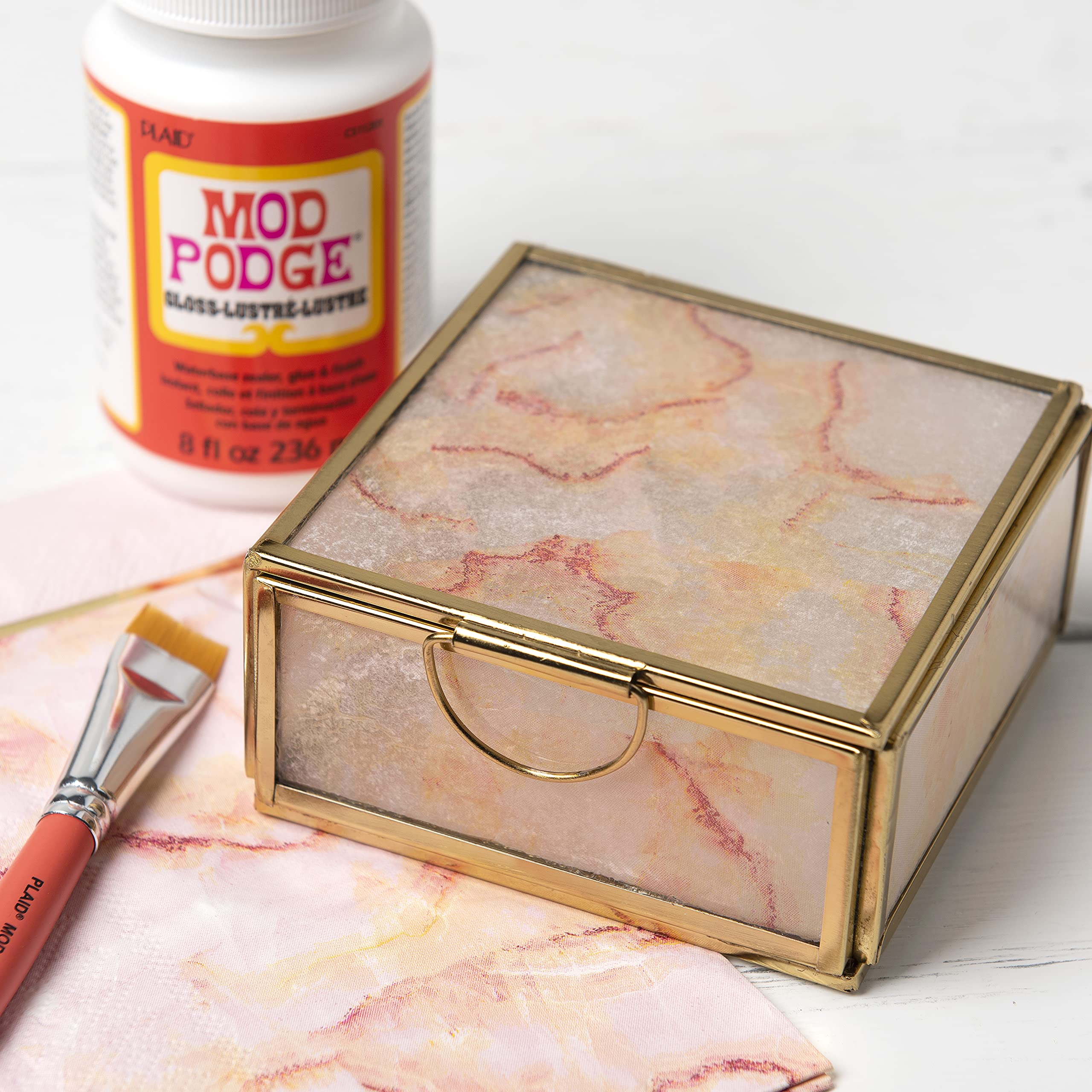 Tin and terra cotta surfaces sealed with Mod Podge Gloss Sealer