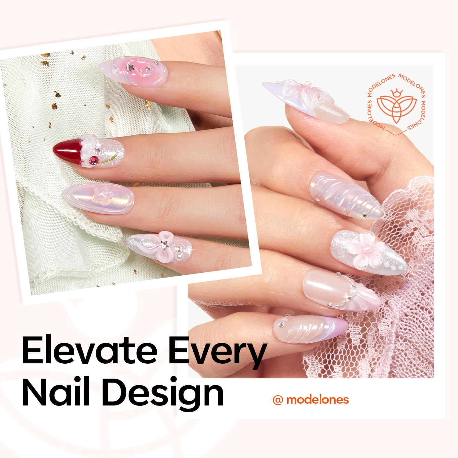 Modelones gel nail art for securing rhinestones charms