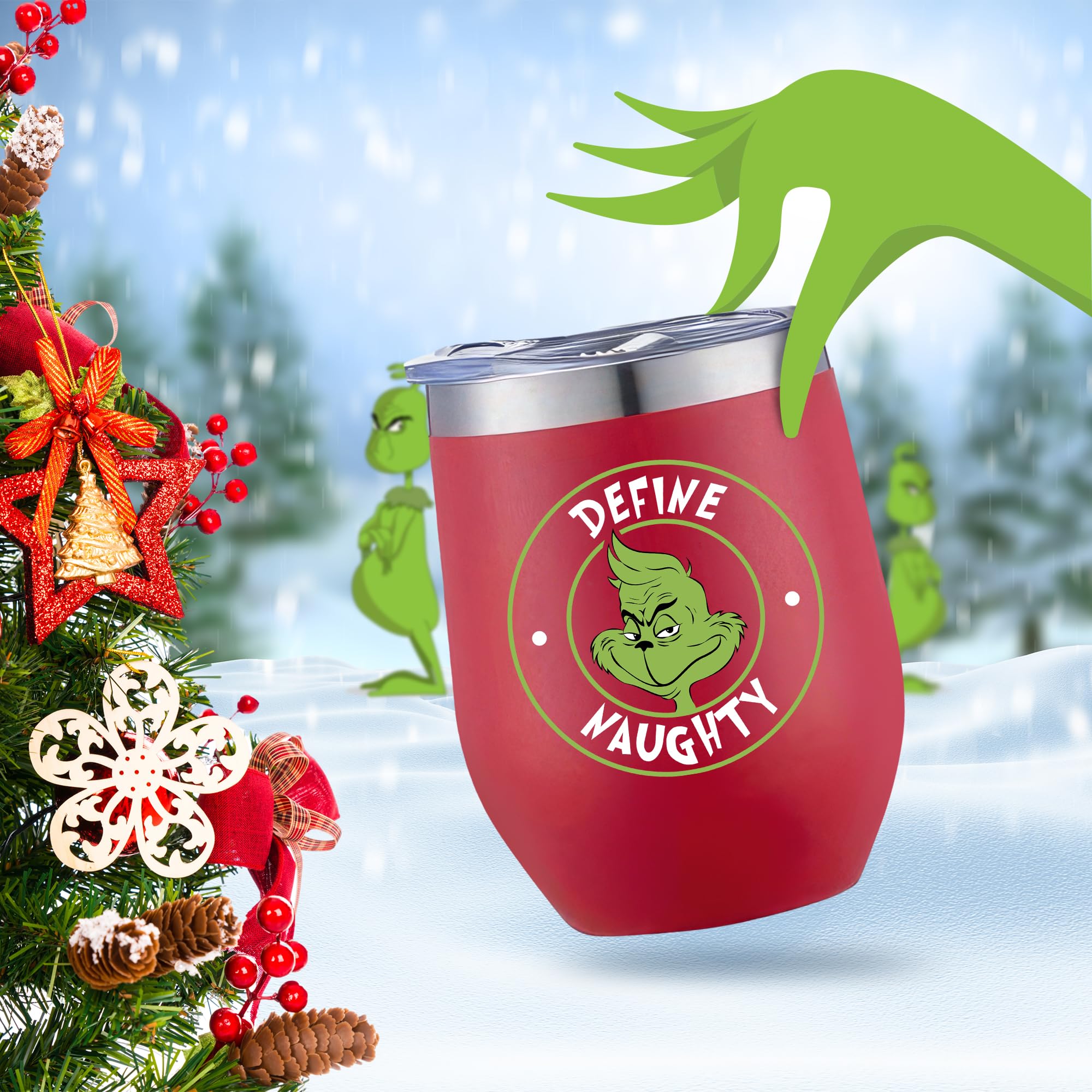 Red Modern Elegance Christmas Tumbler 12oz with lid straw brush