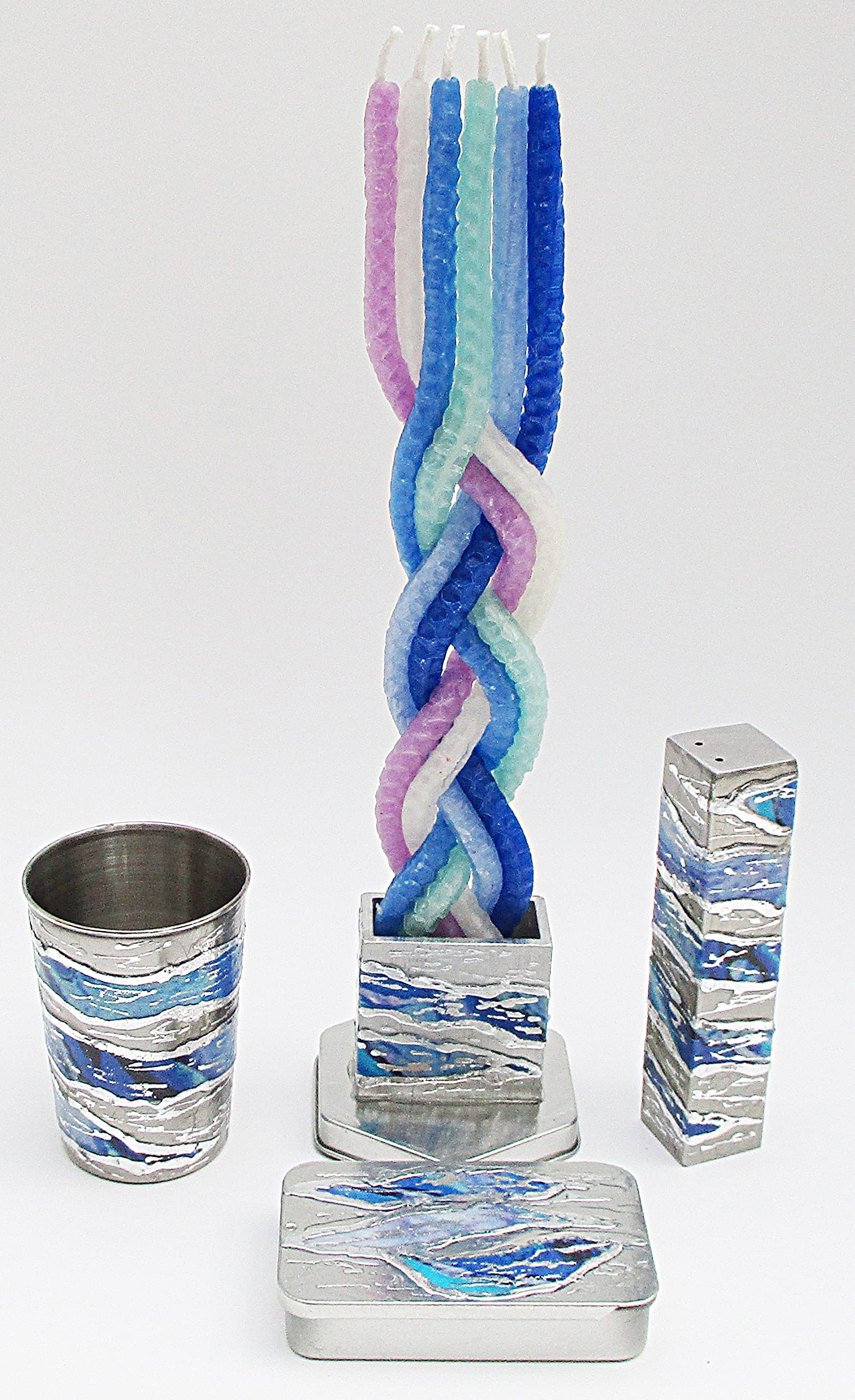 Stainless steel tray holds Havdalah components