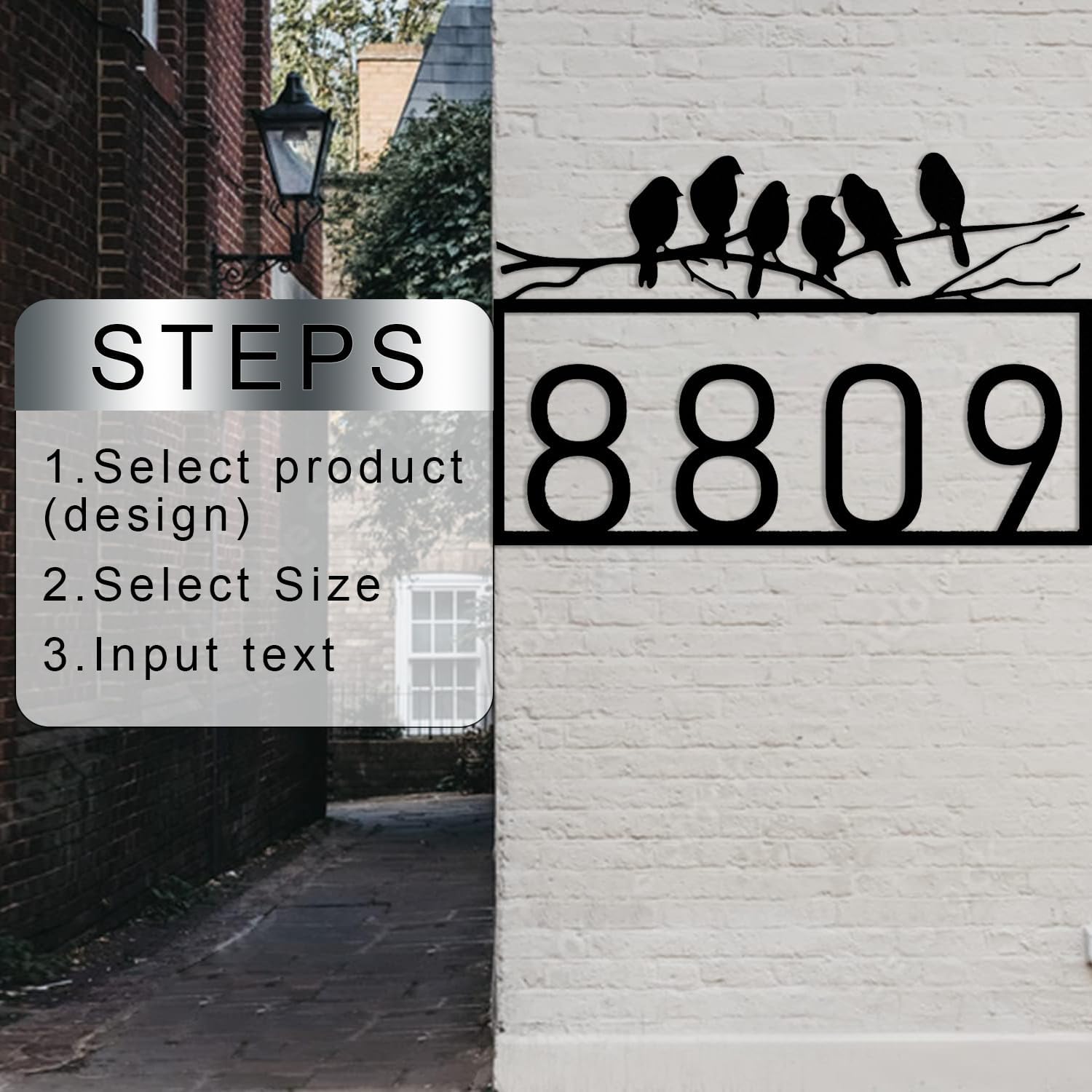 Satin black powder coated metal address sign