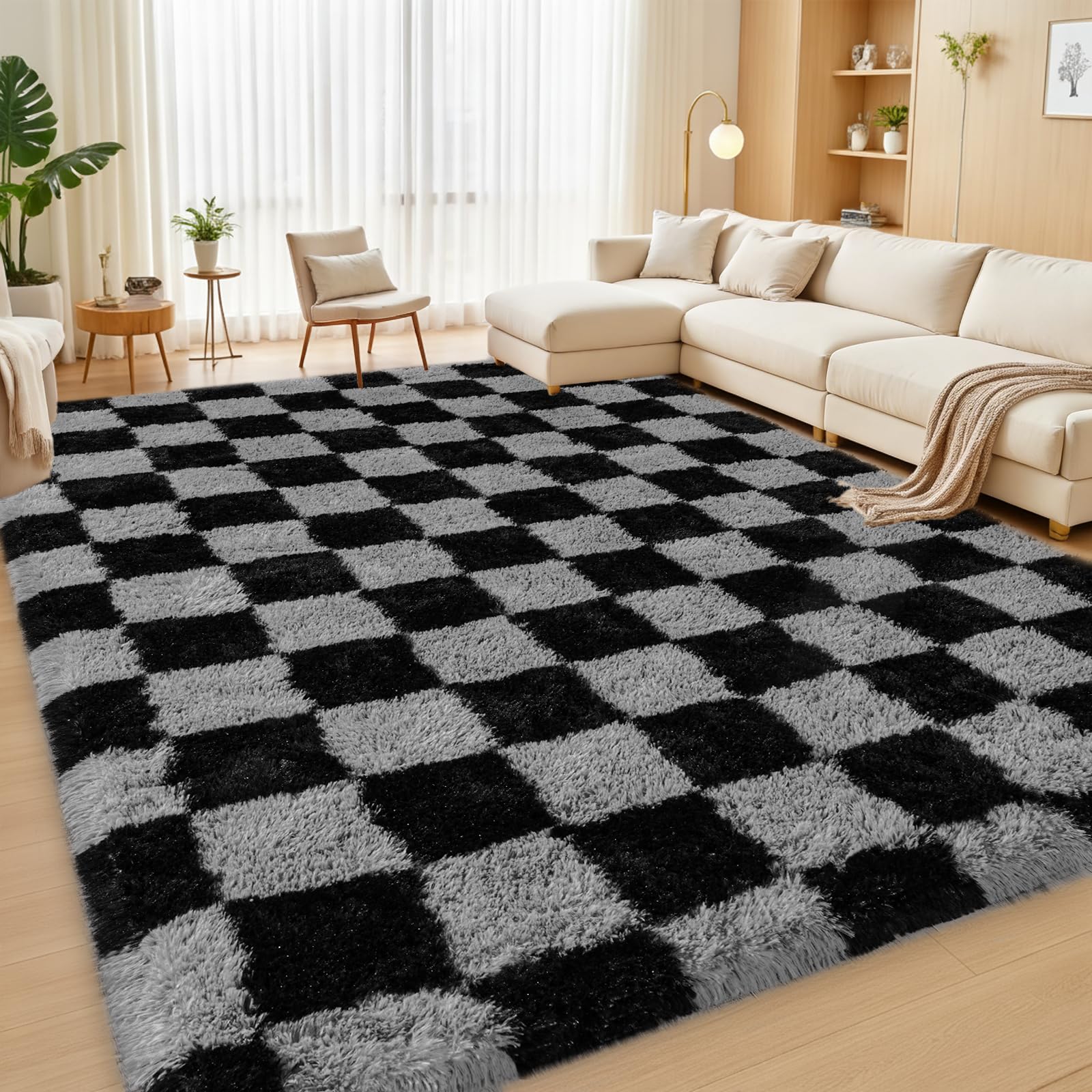 Rezutan modern indoor home decor rug in black grey