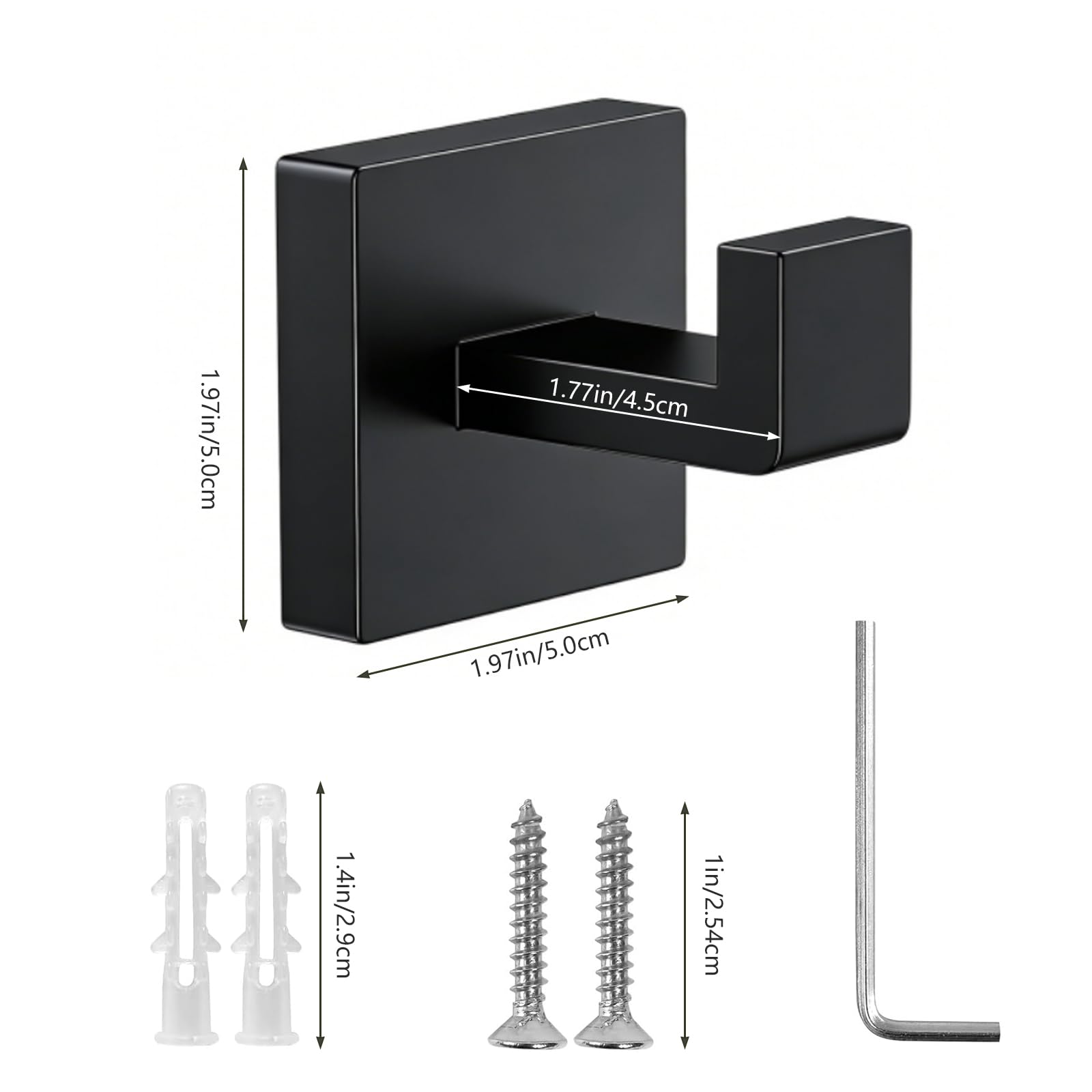 Compact towel hook measuring 2.16 x 1.97 x 1.97 inches
