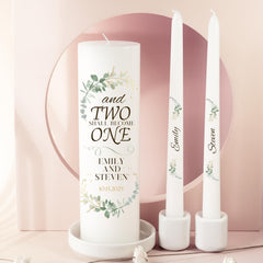 Modern unity set wedding candles showcased