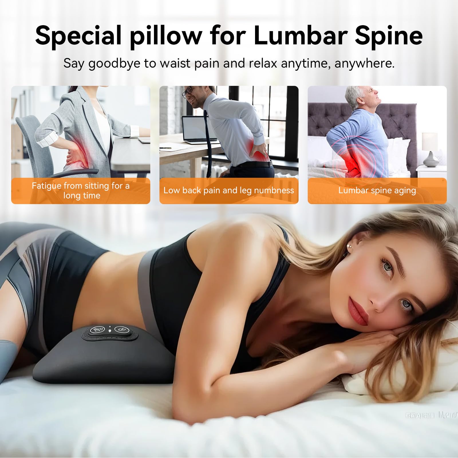 Plug-in lumbar pillow with traction and auto cycling