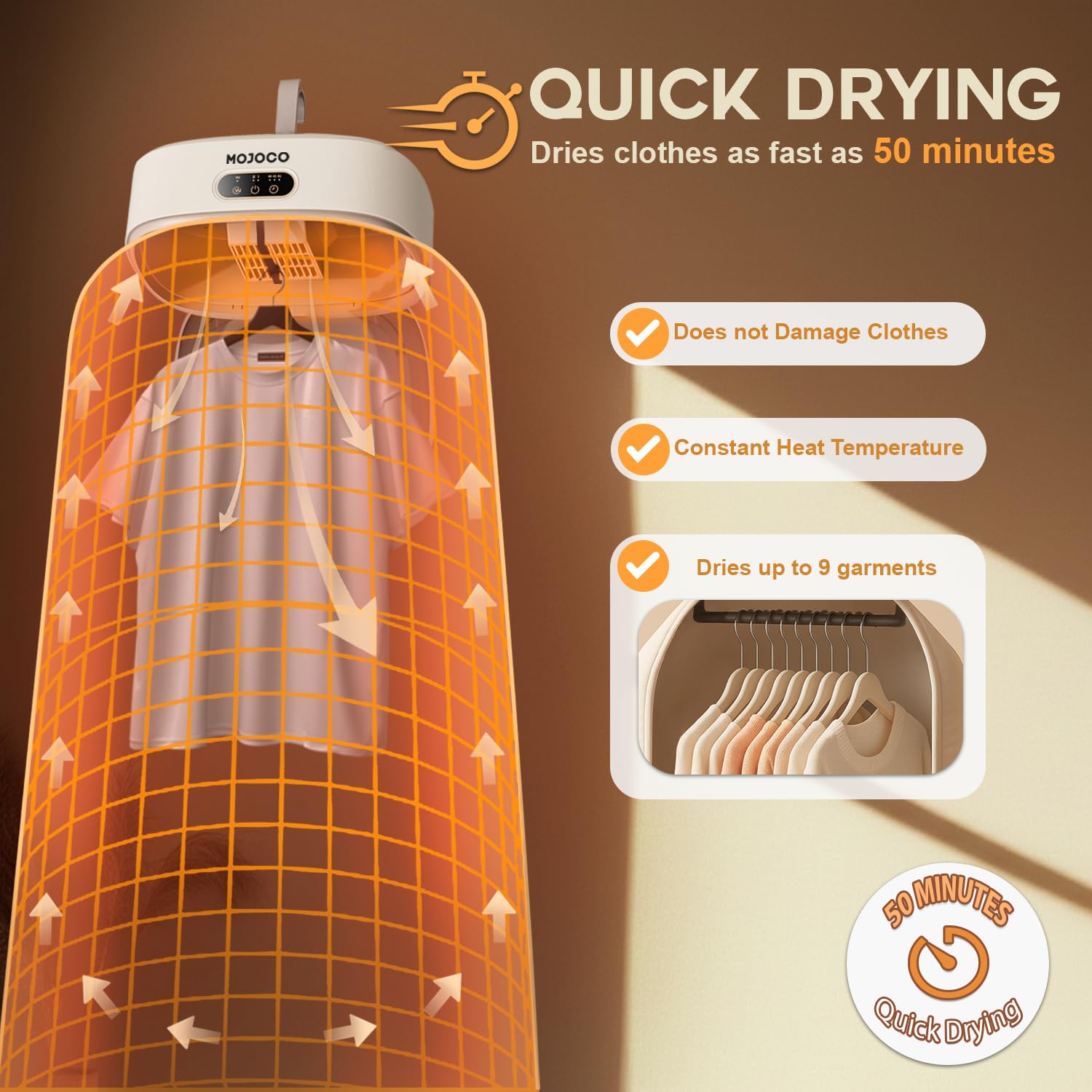 600w compact MOJOCO dryer designed for apartment living