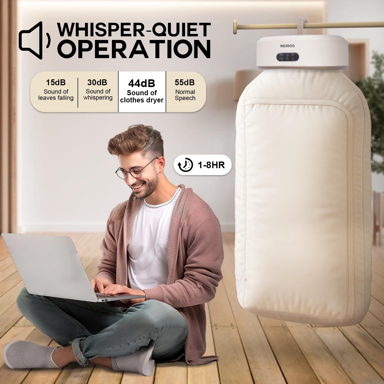 LED UV sanitizing feature on MOJOCO portable dryer