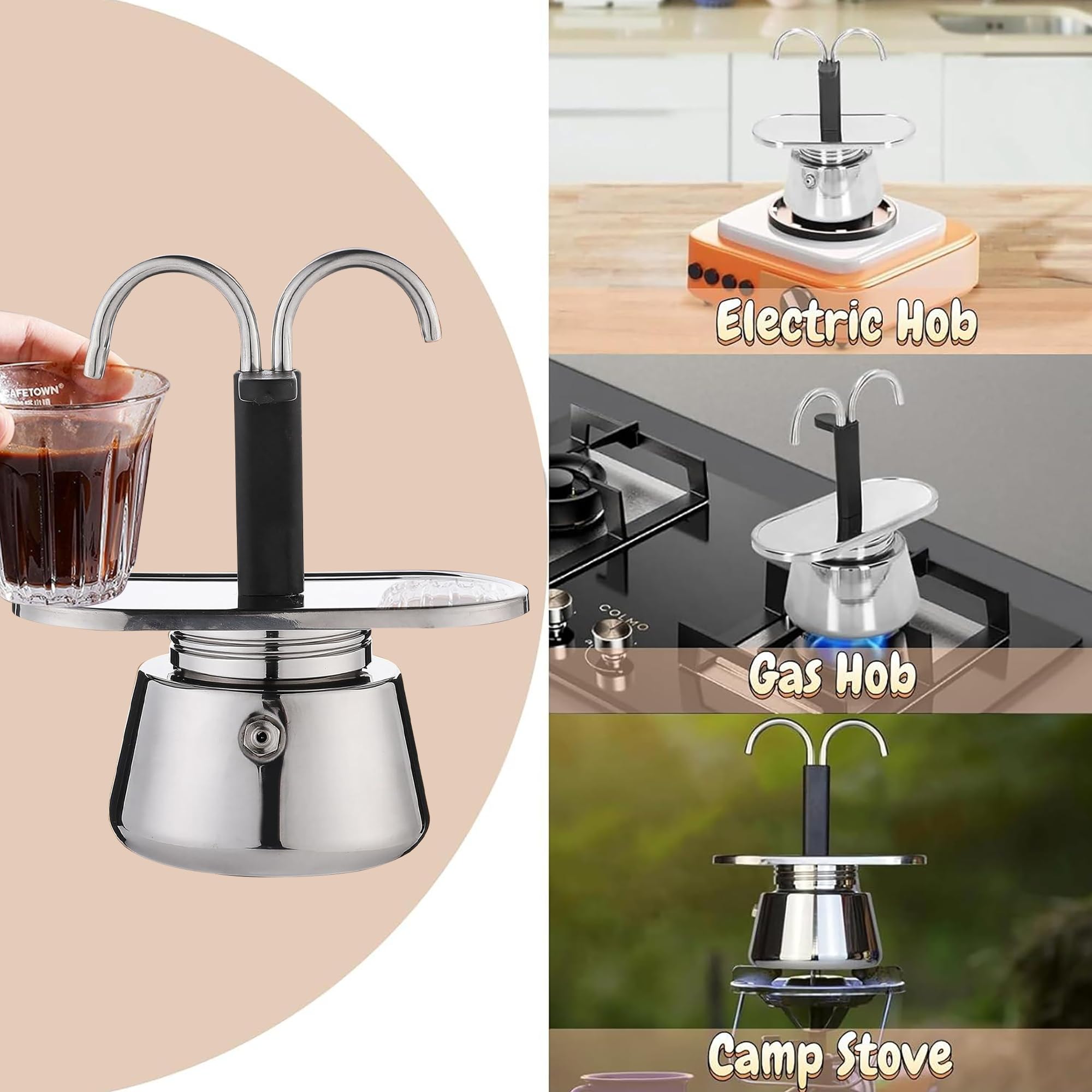 100ml capacity moka pot labeled